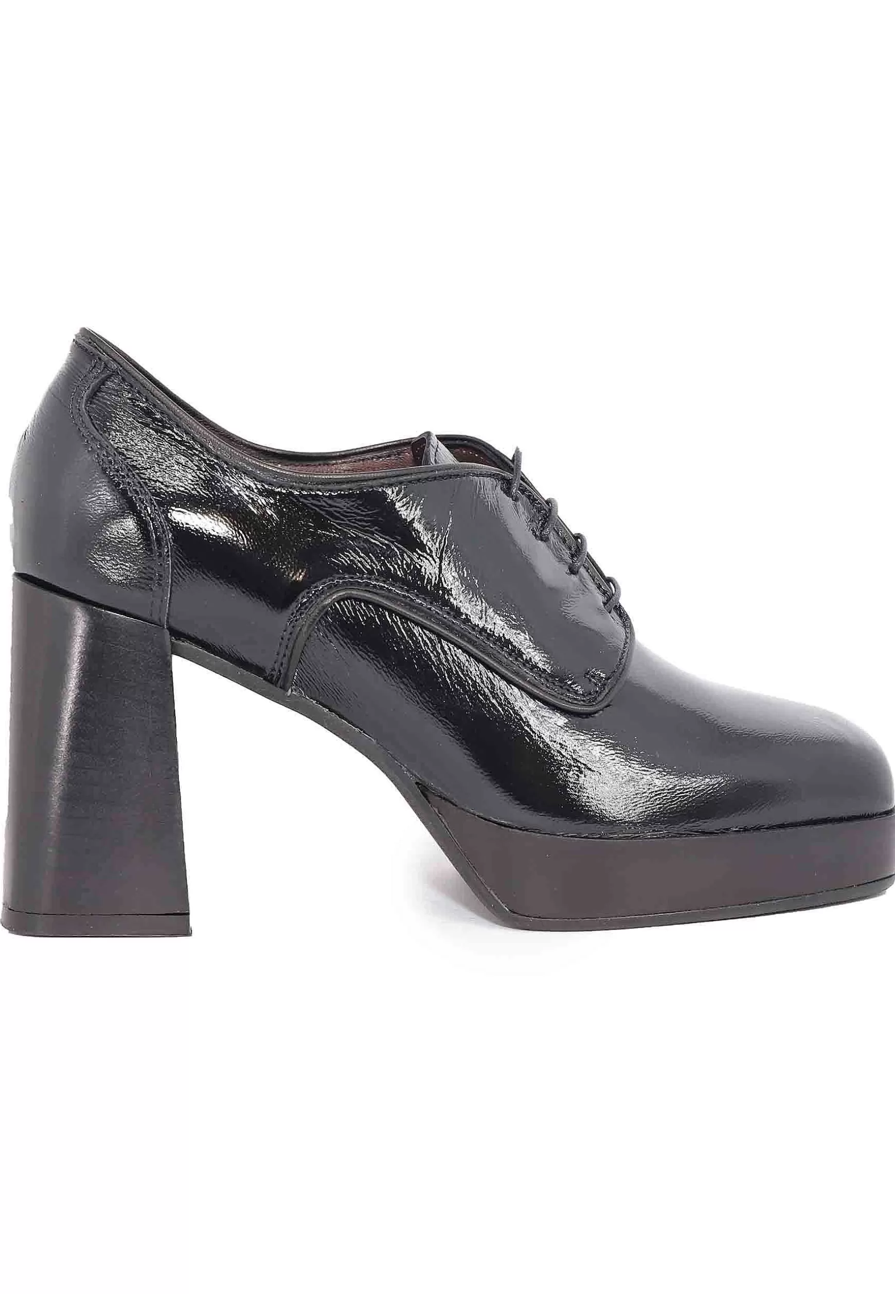 Stringate Donna In Vernice Nera Con Tacco Ato E Pateau*L Best Sale