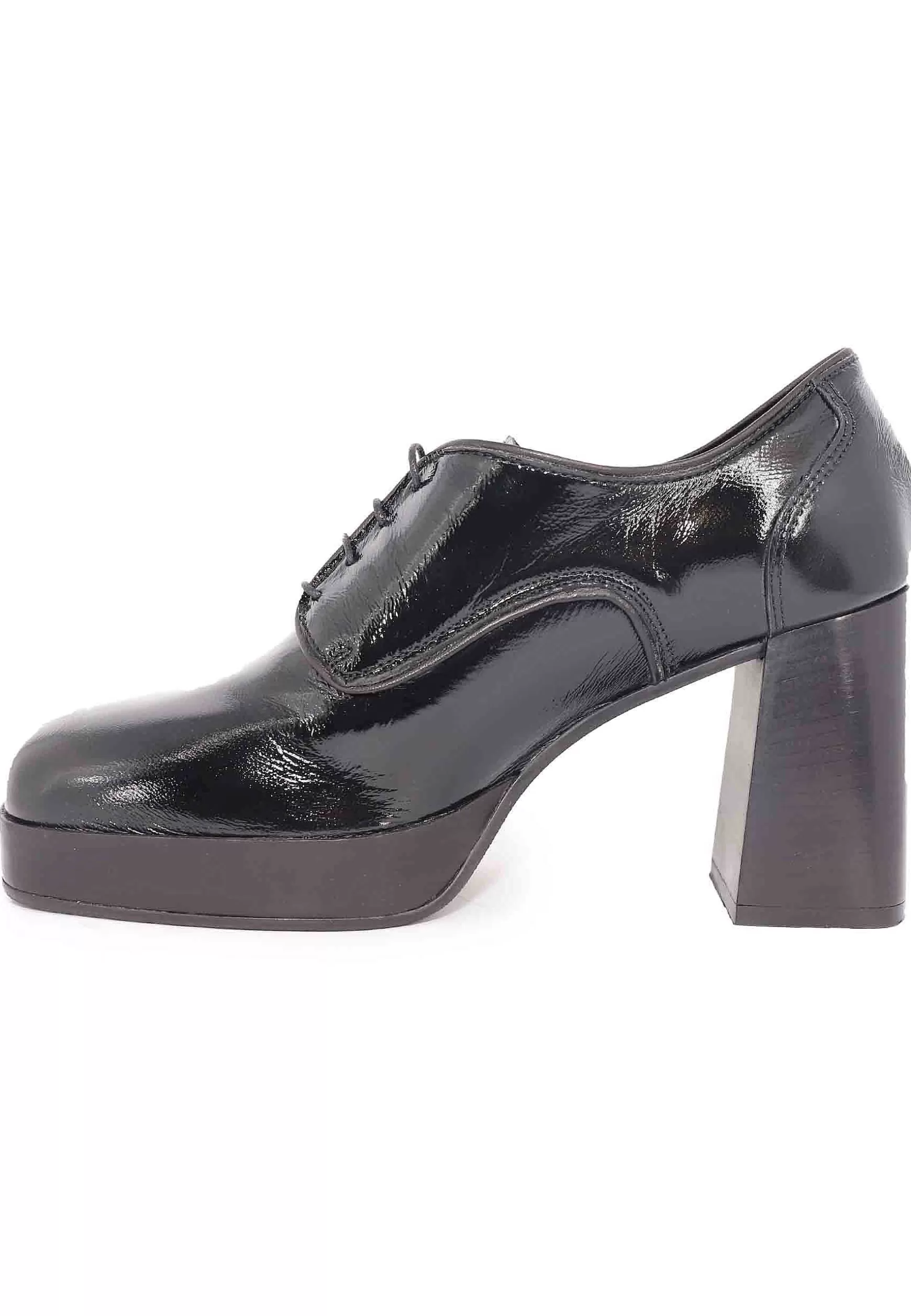 Stringate Donna In Vernice Nera Con Tacco Ato E Pateau*L Best Sale