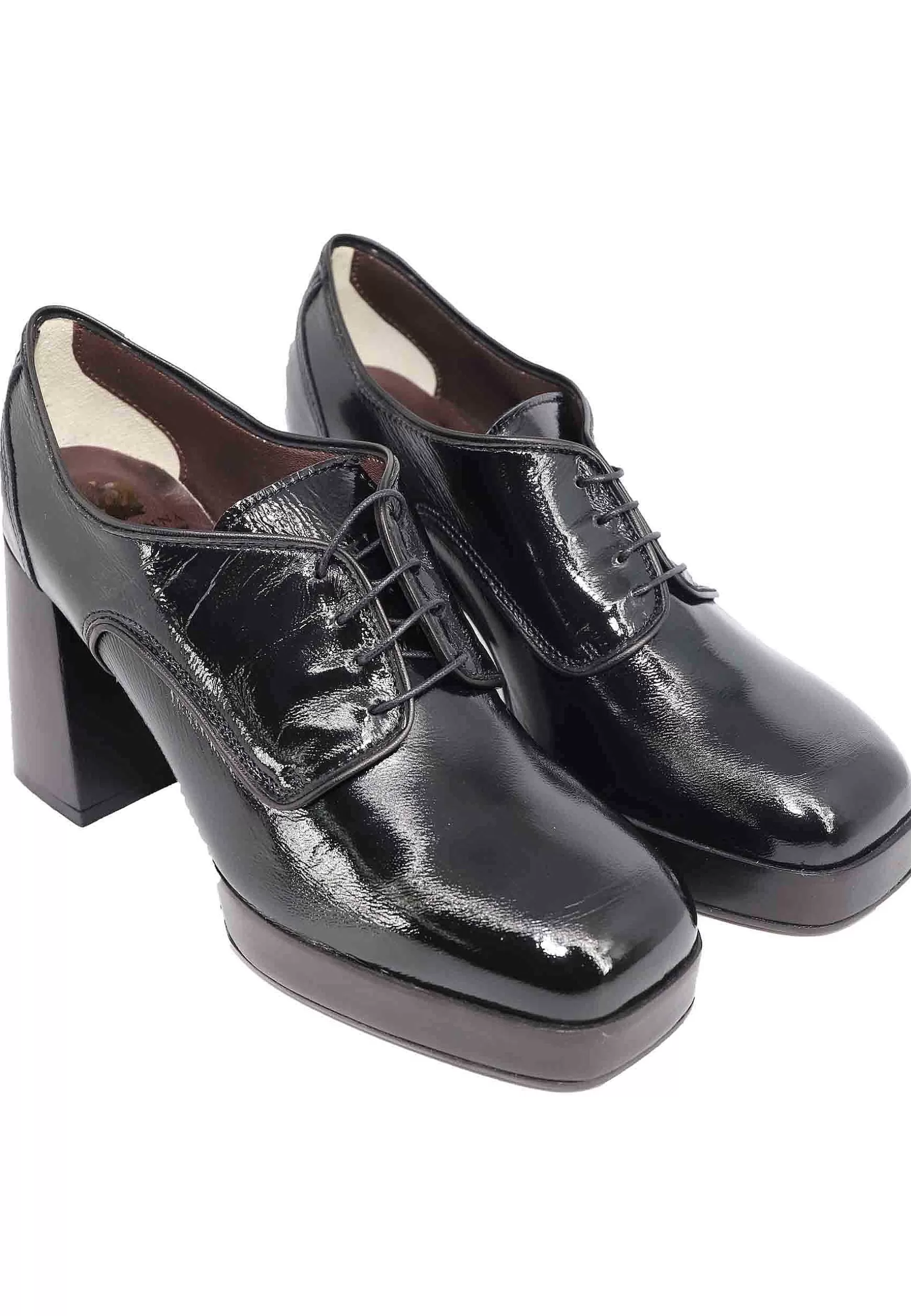 Stringate Donna In Vernice Nera Con Tacco Ato E Pateau*L Best Sale