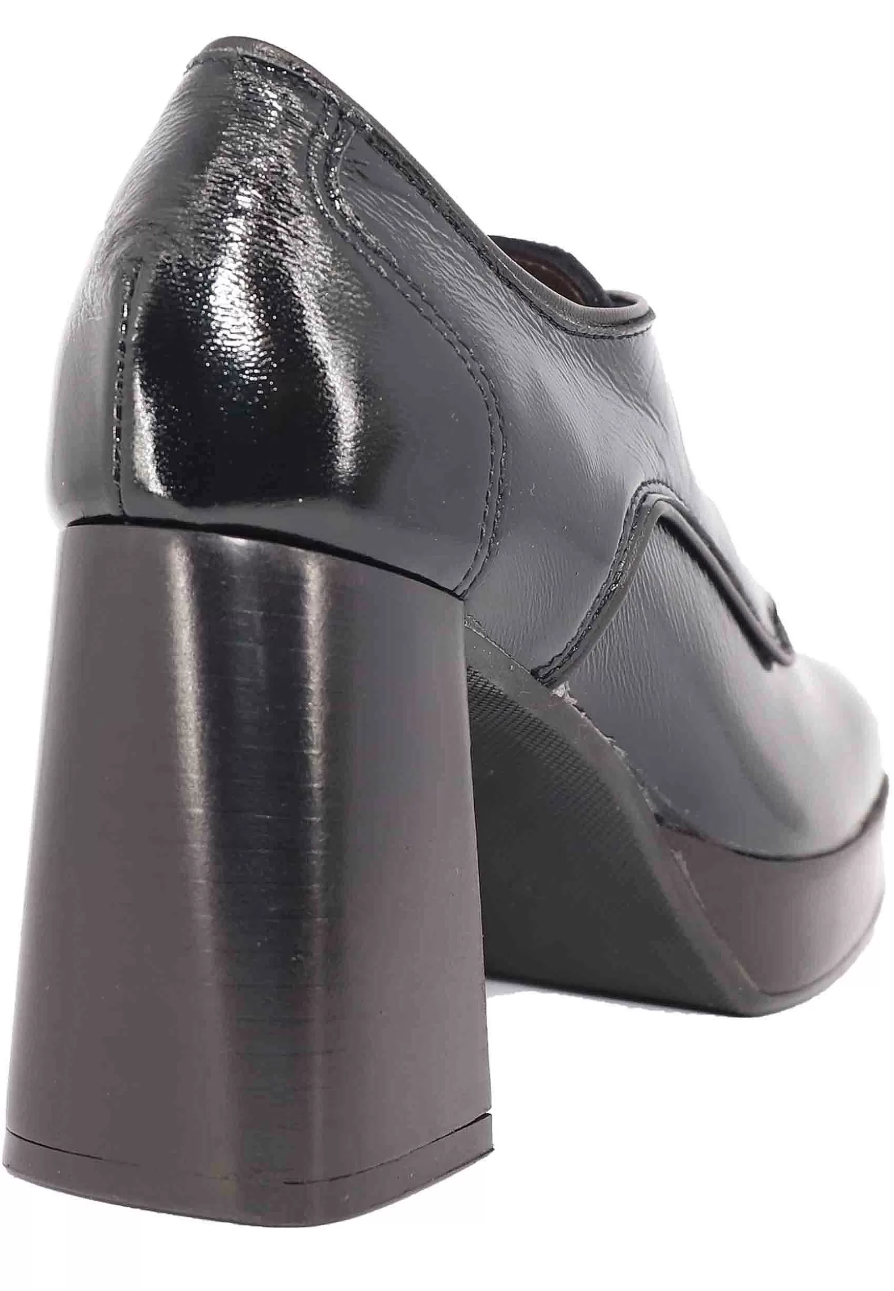 Stringate Donna In Vernice Nera Con Tacco Ato E Pateau*L Best Sale