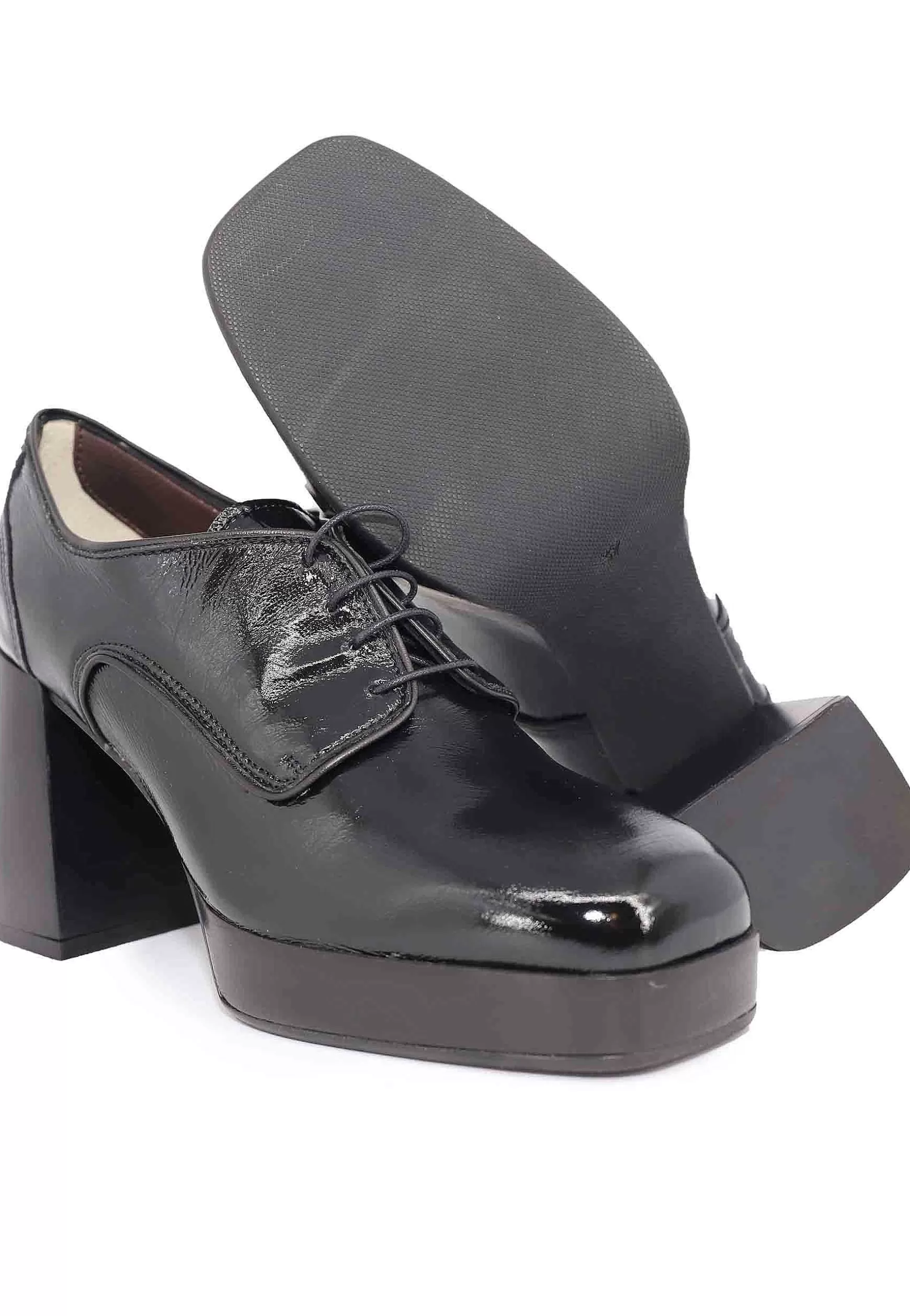 Stringate Donna In Vernice Nera Con Tacco Ato E Pateau*L Best Sale