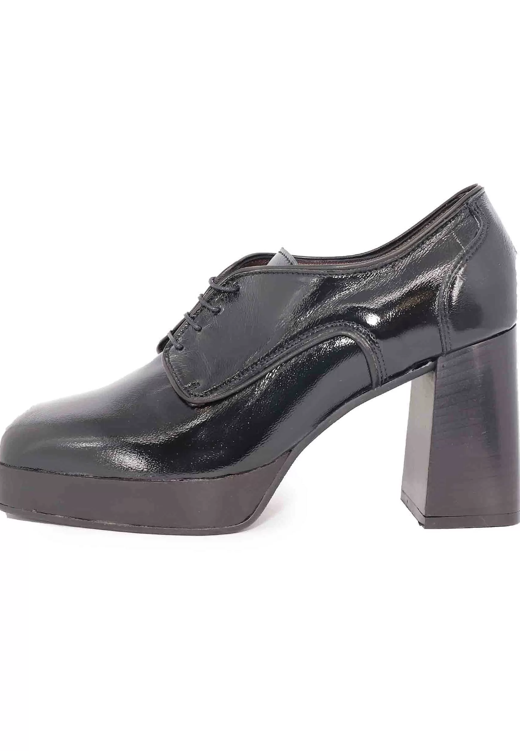 Stringate Donna In Vernice Nera Con Tacco Ato E Pateau*L Best Sale