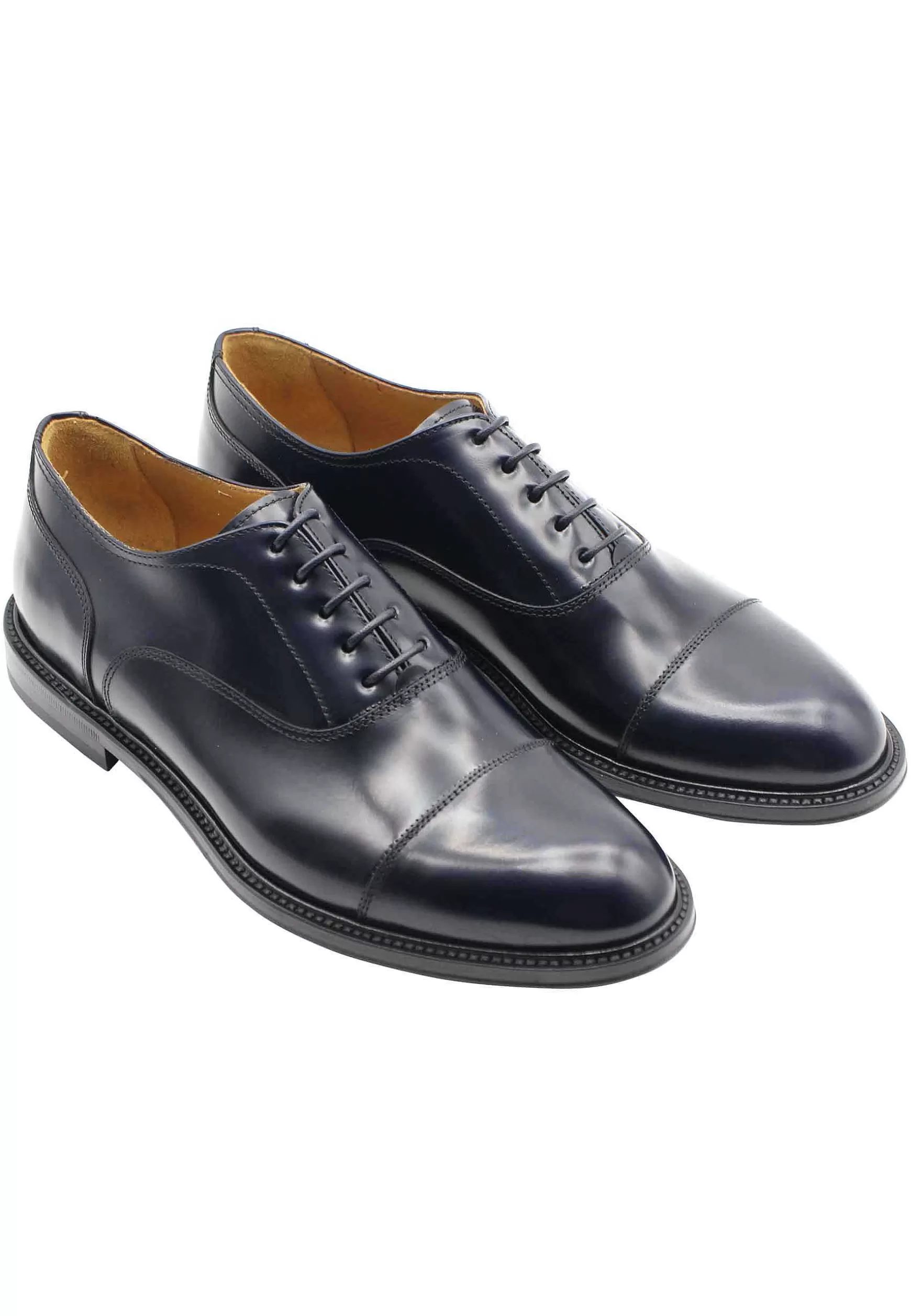 Stringate Uomo In Pelle Blu Con Suola In Cuoio Cucita*Green George Fashion