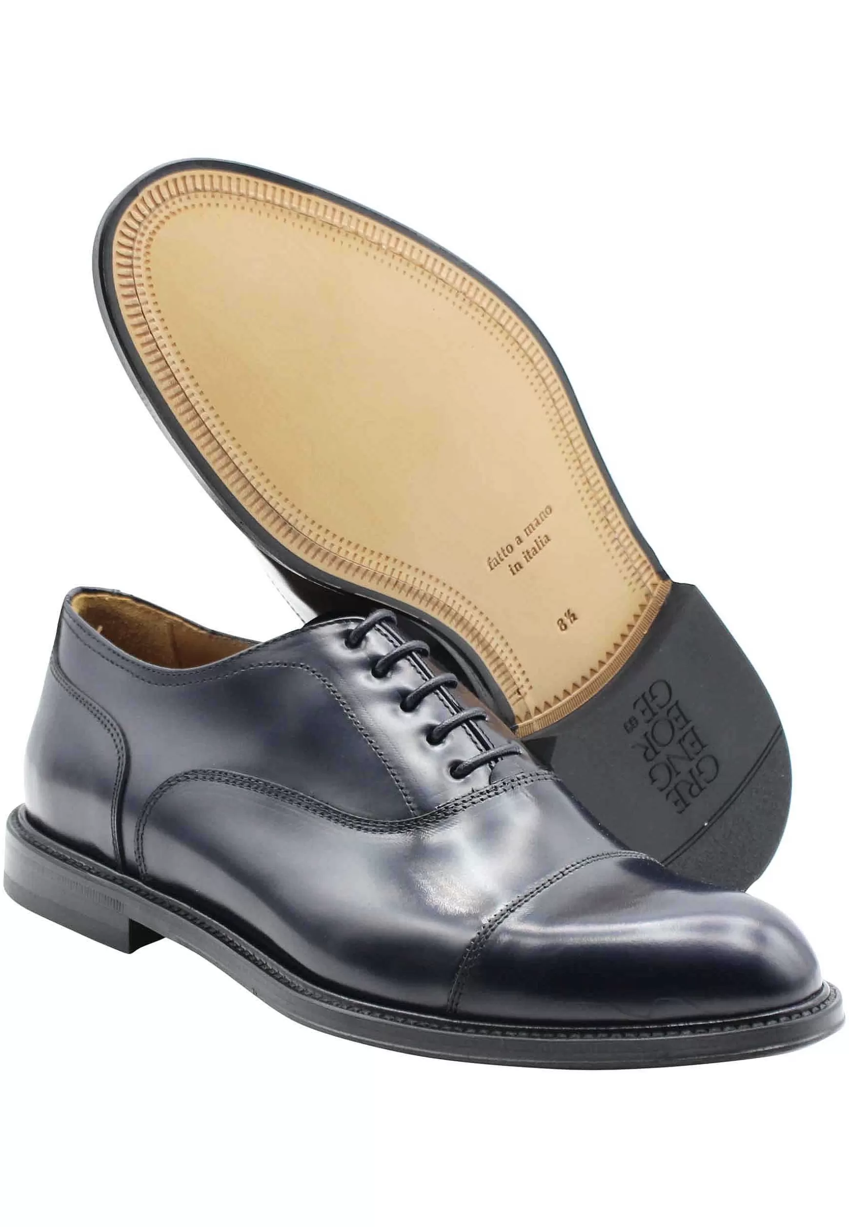 Stringate Uomo In Pelle Blu Con Suola In Cuoio Cucita*Green George Fashion