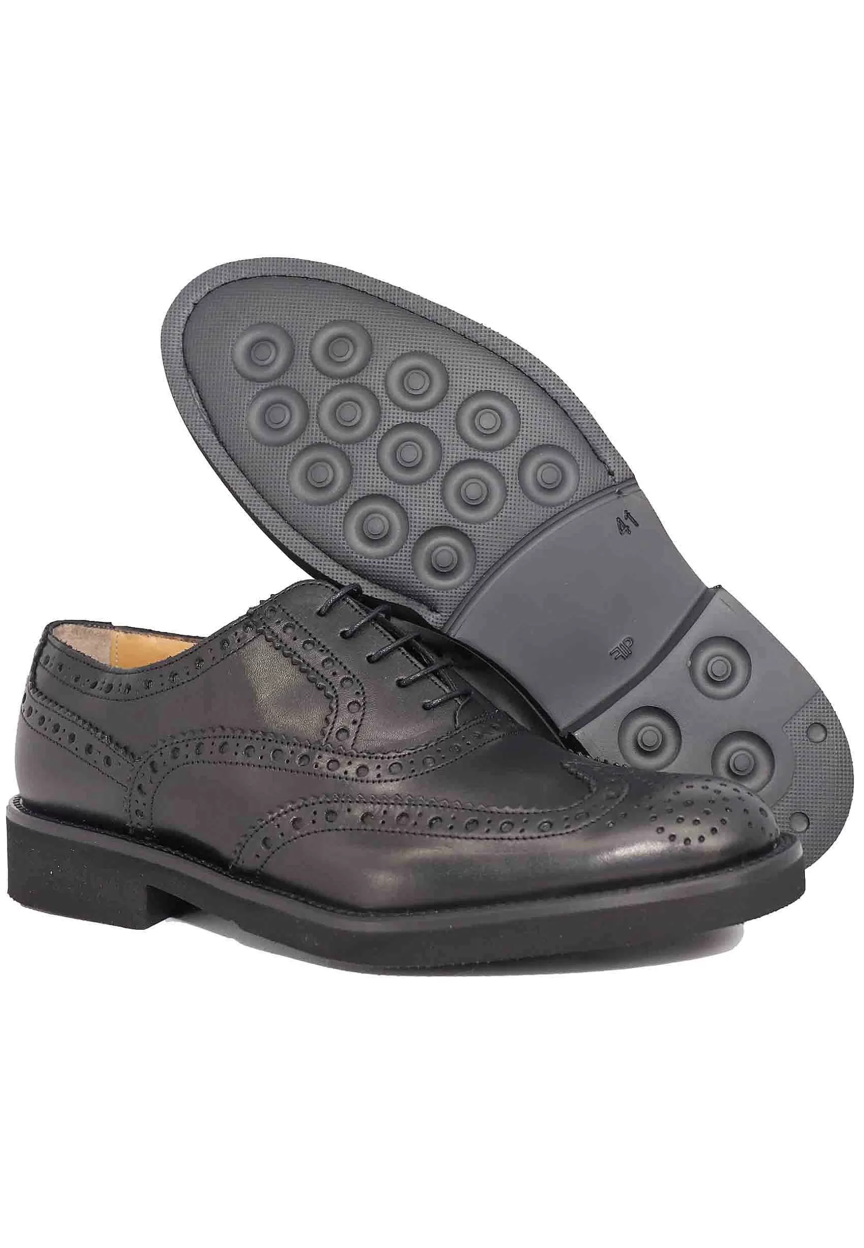 Stringate Uomo In Pelle Nera Con Impunture All'Inglese E Suola In Gomma Ultra Leggera** Flash Sale