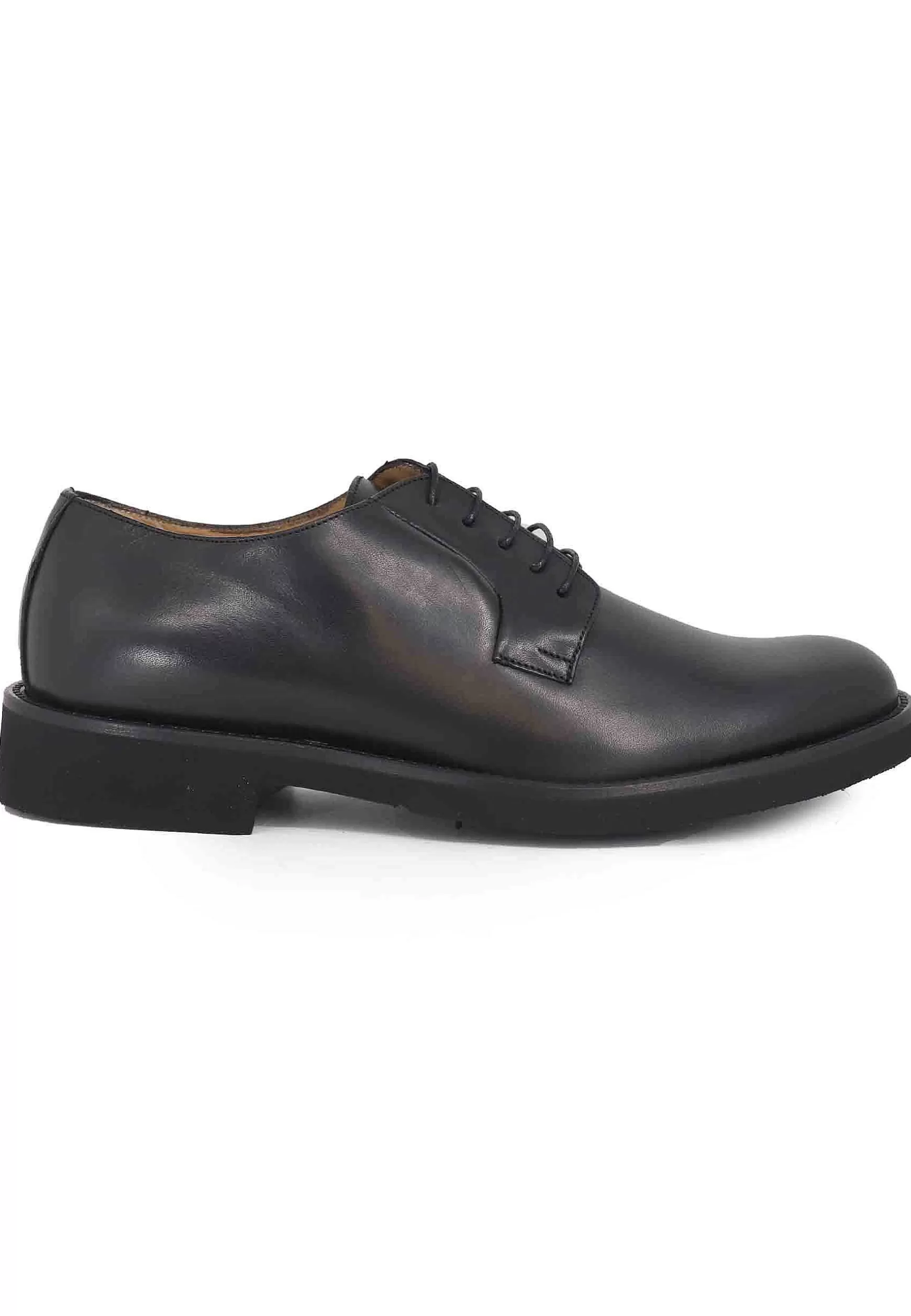 Stringate Uomo In Pelle Nera Con Suola In Gomma Ultra Leggera E Punta Tonda** Best Sale