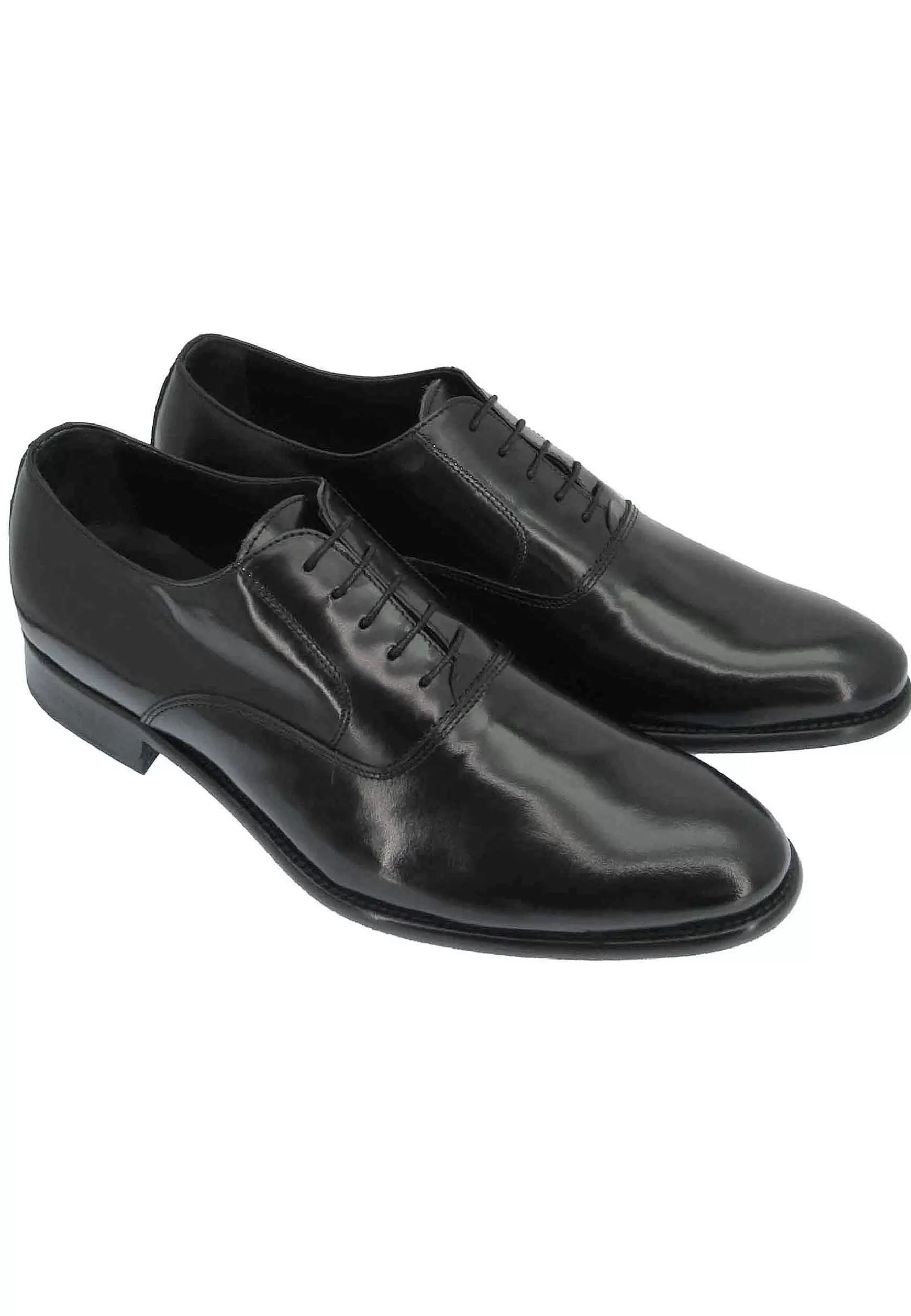 Stringate Uomo In Pelle Nera Lucida Con Fondo In Cuoio** Online