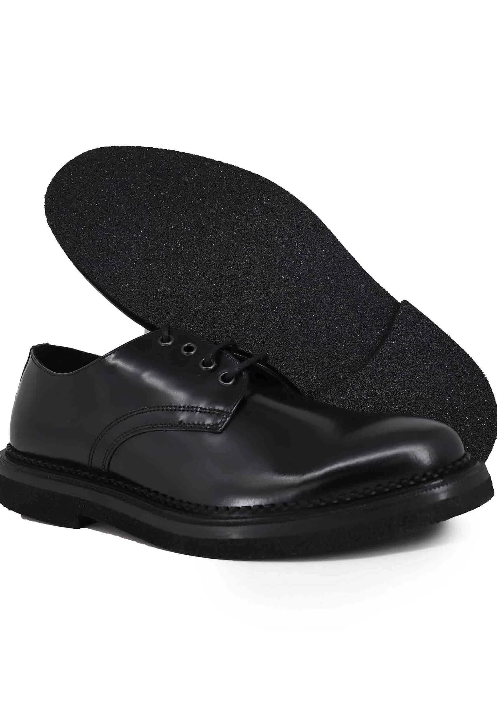 Stringate Uomo In Pelle Nera Lucida Con Suola In Gomma*Antica Cuoieria Clearance
