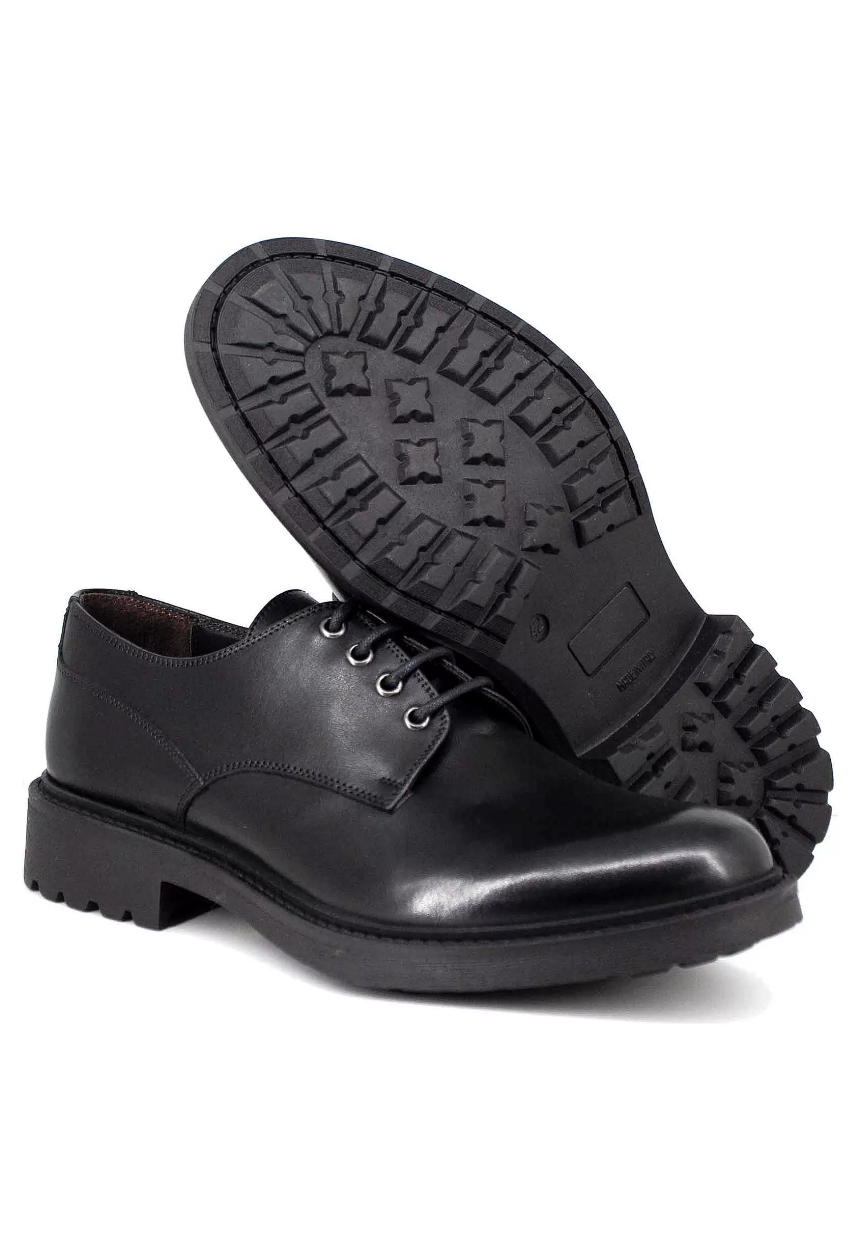 Stringate Uomo In Pelle Opaca Nera Con Suola In Gomma*Thompson Cheap