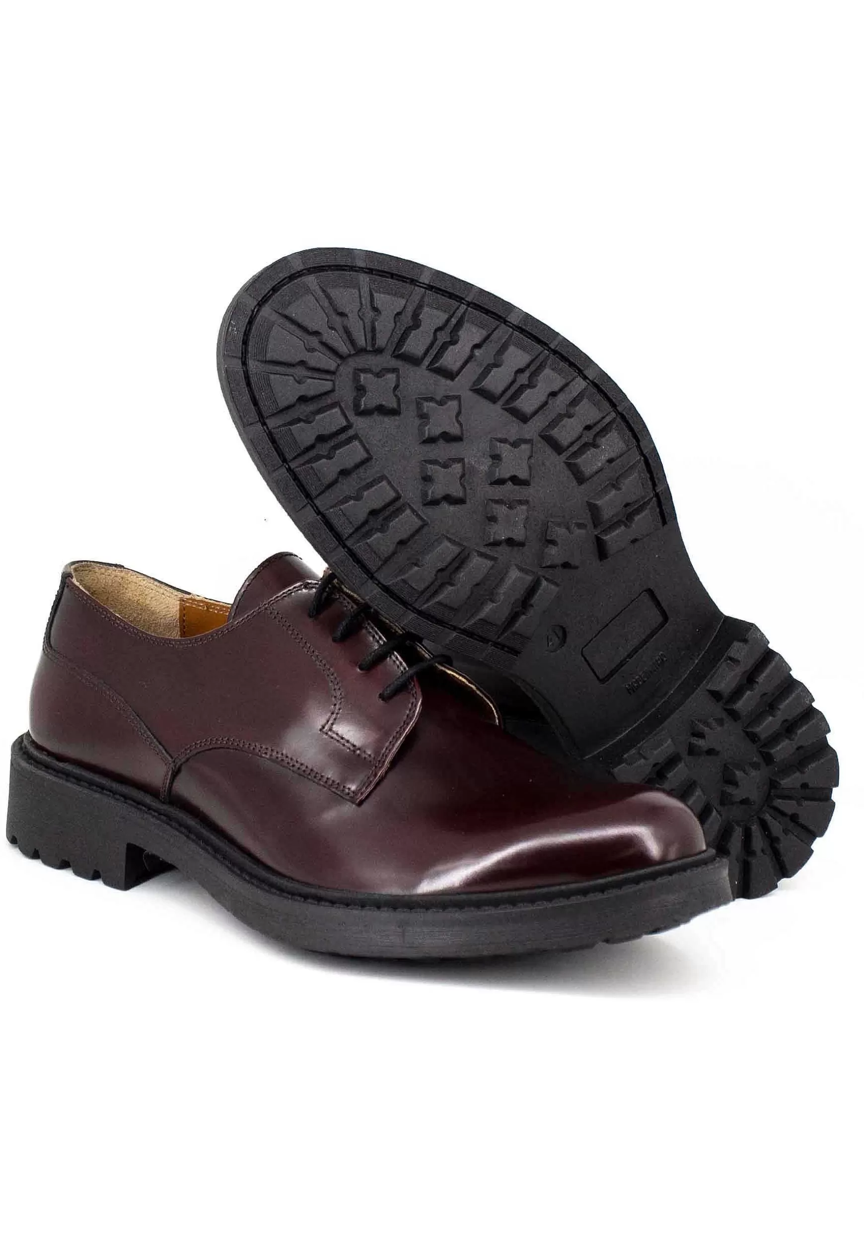 Stringate Uomo In Pelle Semi Lucida Bordeaux Con Suola In Gomma*Thompson Online