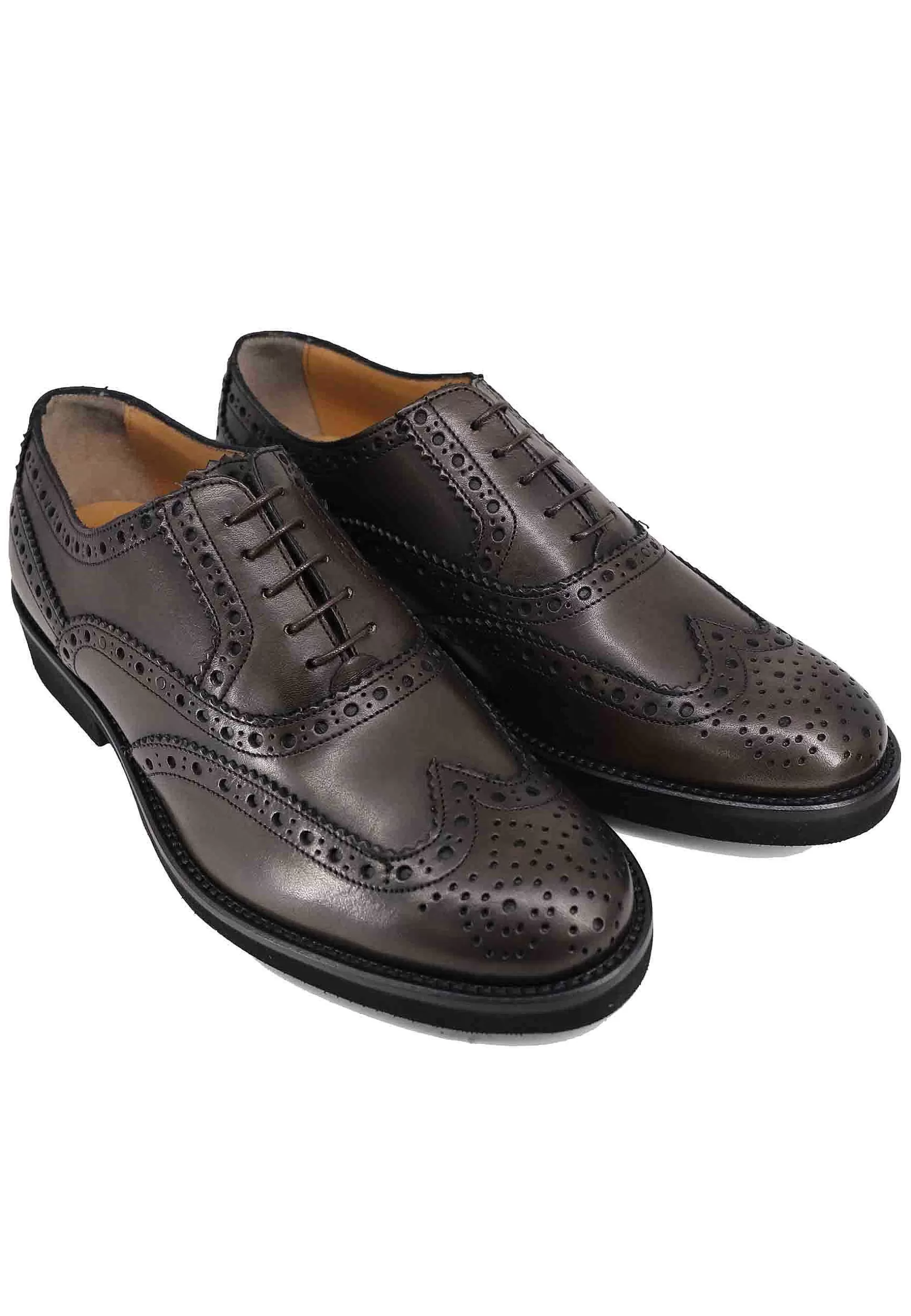 Stringate Uomo In Pelle Testa Di Moro Con Impunture All'Inglese E Suola In Gomma Ultra Leggera** New