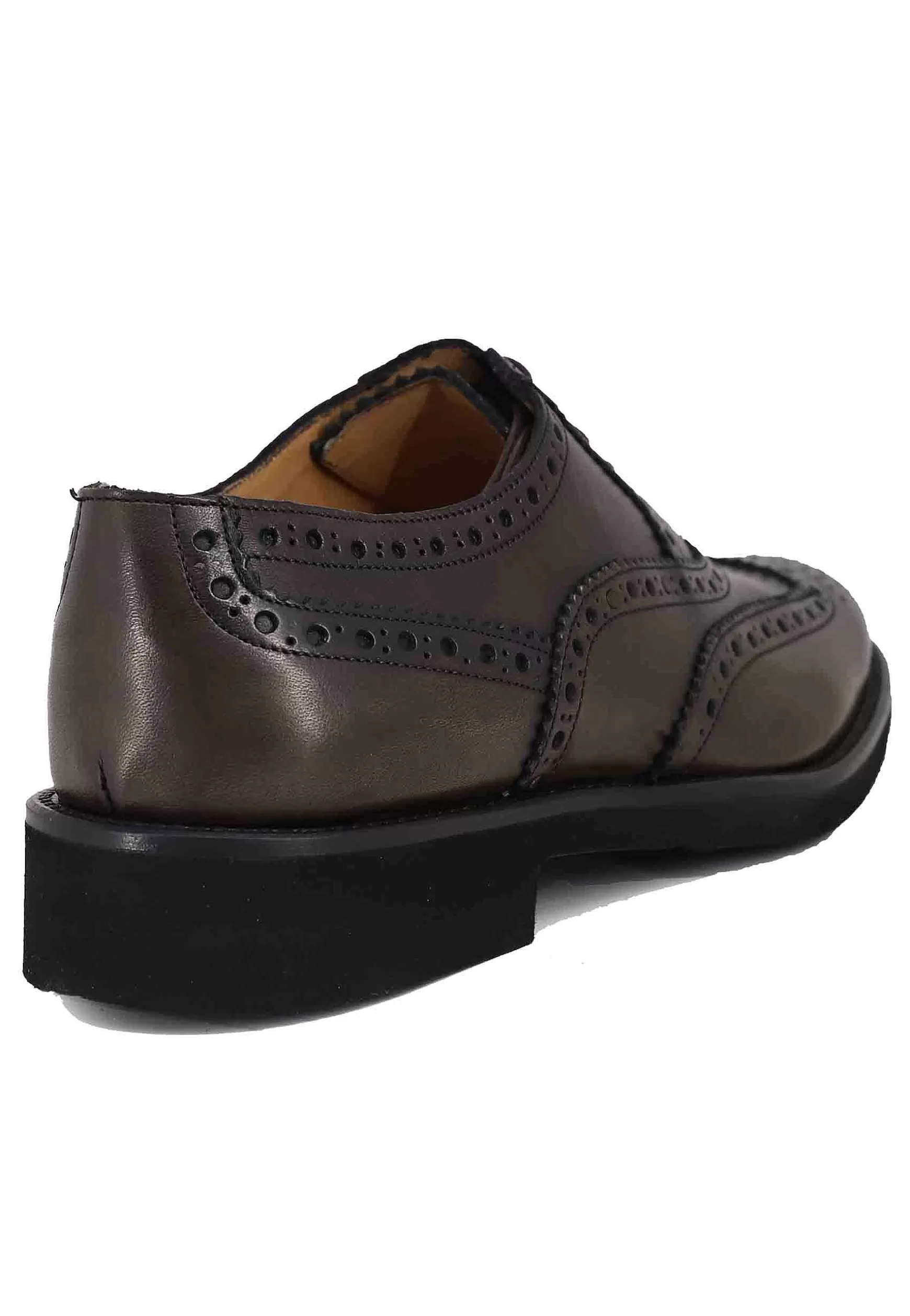 Stringate Uomo In Pelle Testa Di Moro Con Impunture All'Inglese E Suola In Gomma Ultra Leggera** New