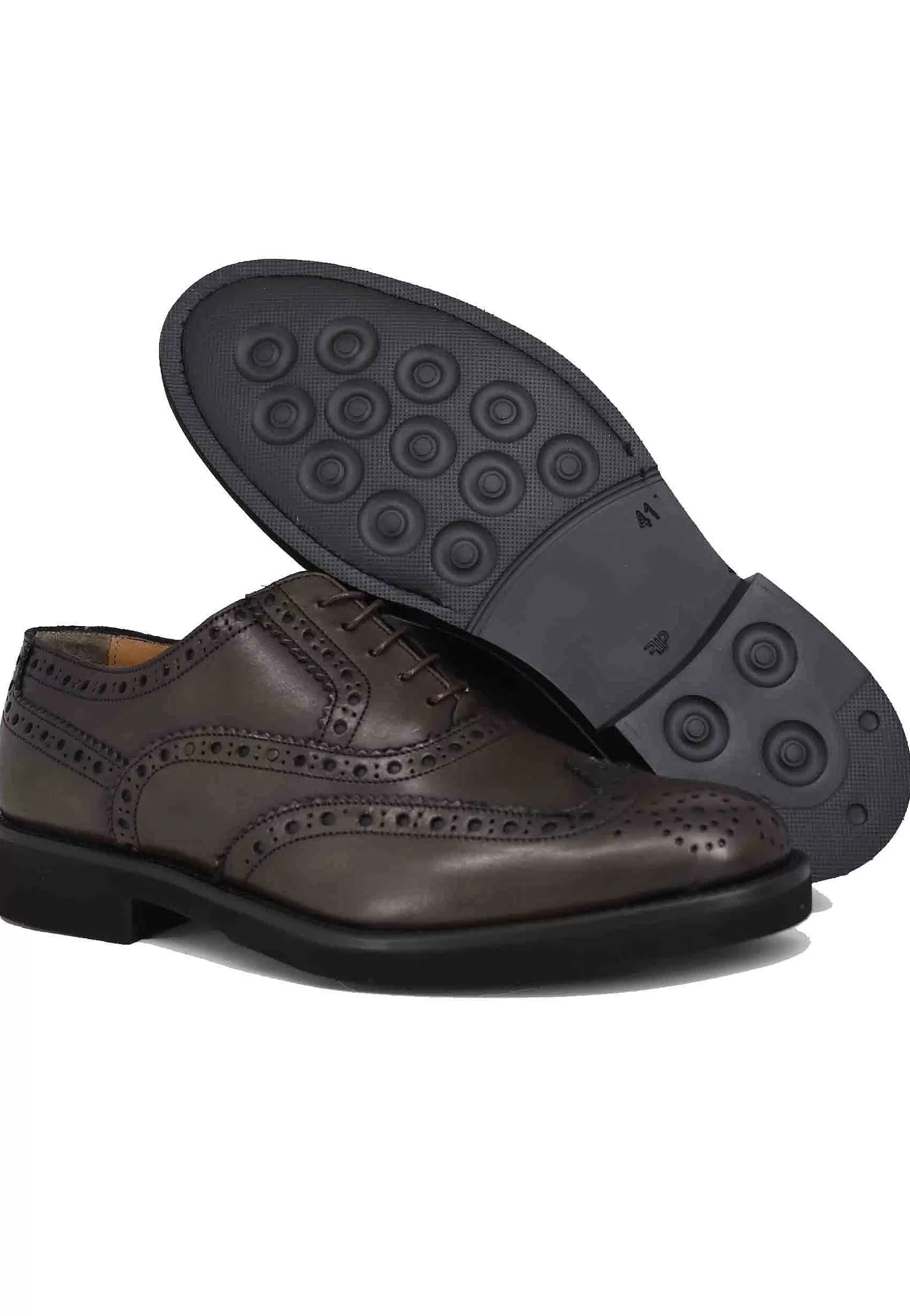Stringate Uomo In Pelle Testa Di Moro Con Impunture All'Inglese E Suola In Gomma Ultra Leggera** New