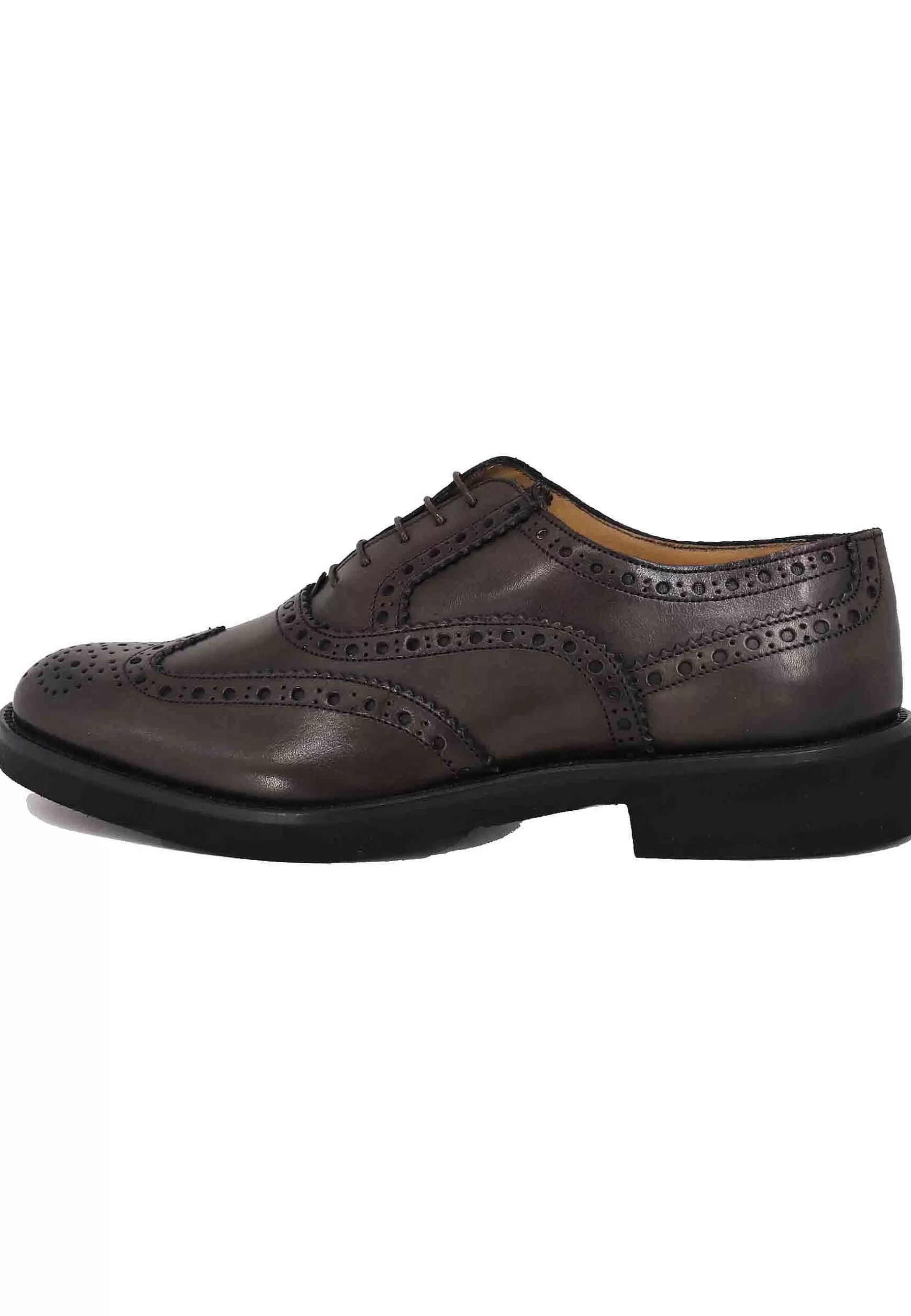 Stringate Uomo In Pelle Testa Di Moro Con Impunture All'Inglese E Suola In Gomma Ultra Leggera** New