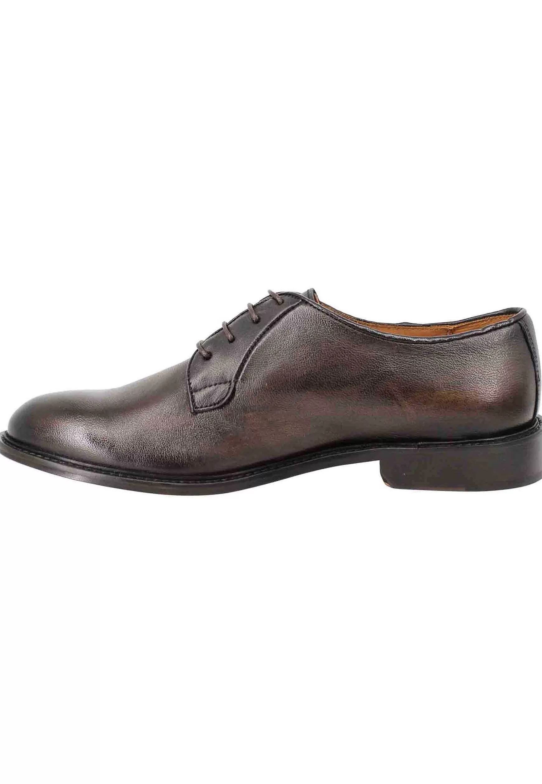 Stringate Uomo In Pelle Testa Di Moro Con Suola In Cuoio** New
