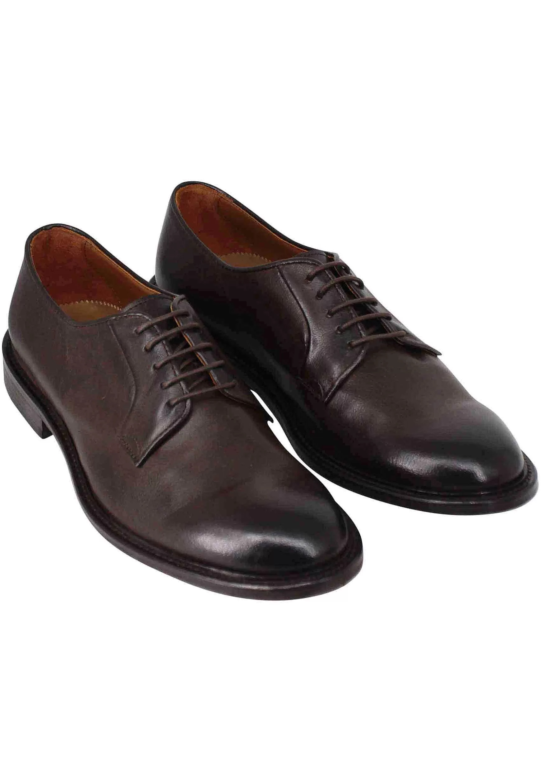 Stringate Uomo In Pelle Testa Di Moro Con Suola In Cuoio Cucita** Best