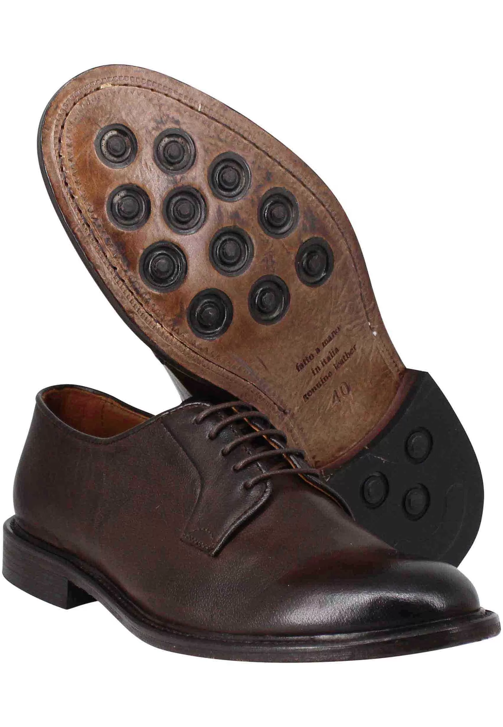 Stringate Uomo In Pelle Testa Di Moro Con Suola In Cuoio Cucita** Best