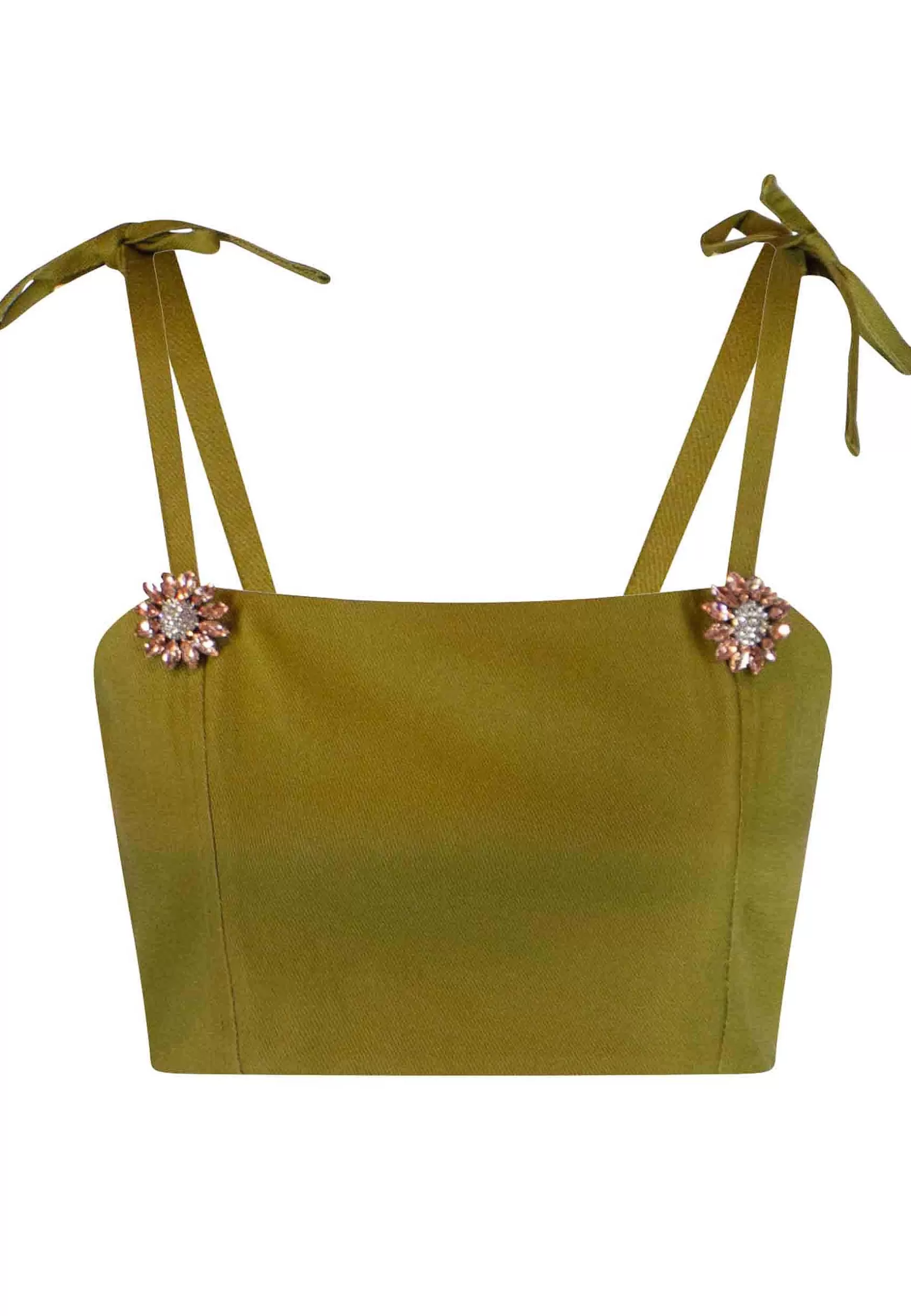 Top Donna In Cotone Verde Con Bretelline E Laccetti E Bottoni Gioiello*Pink Memories Store