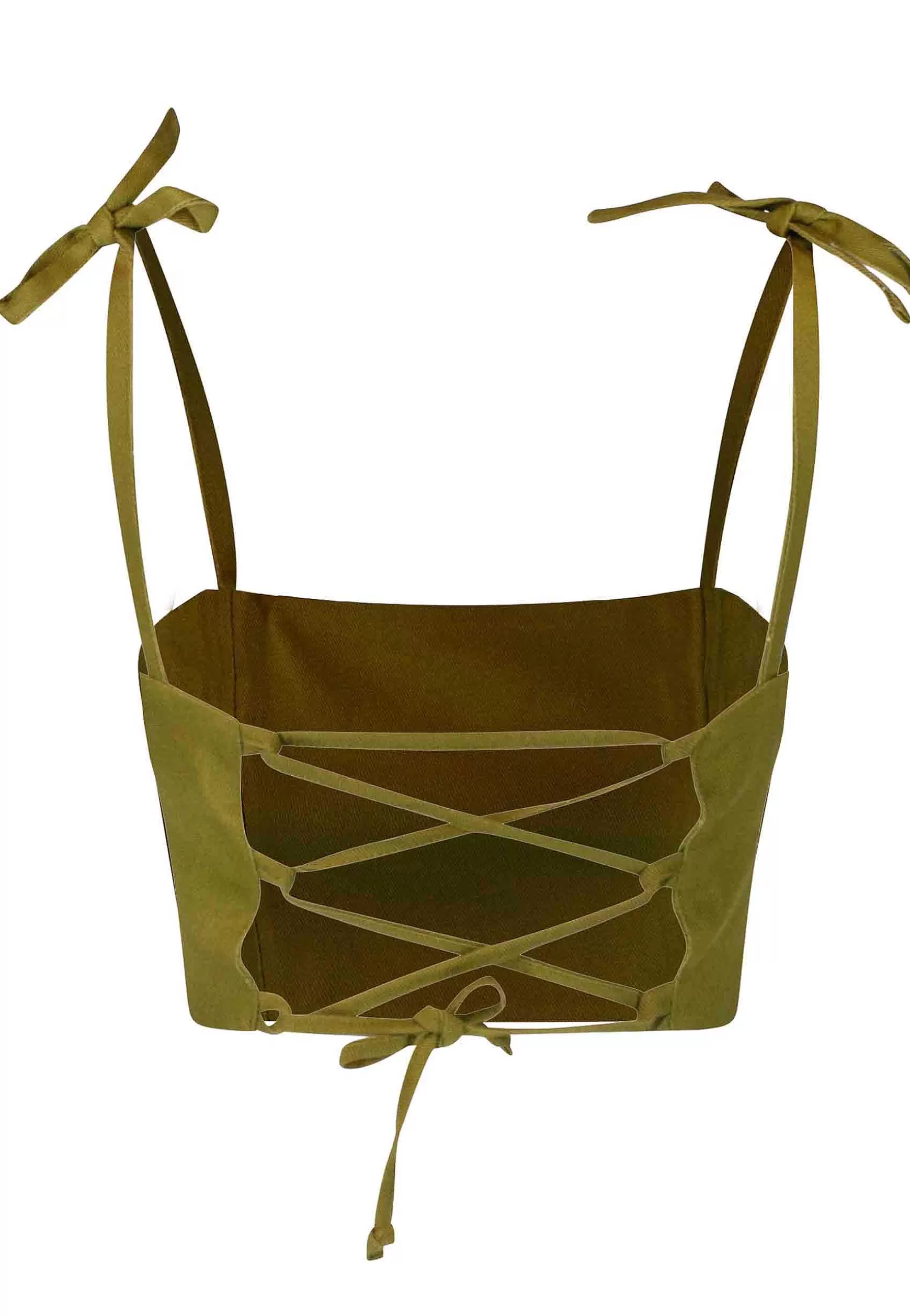 Top Donna In Cotone Verde Con Bretelline E Laccetti E Bottoni Gioiello*Pink Memories Store