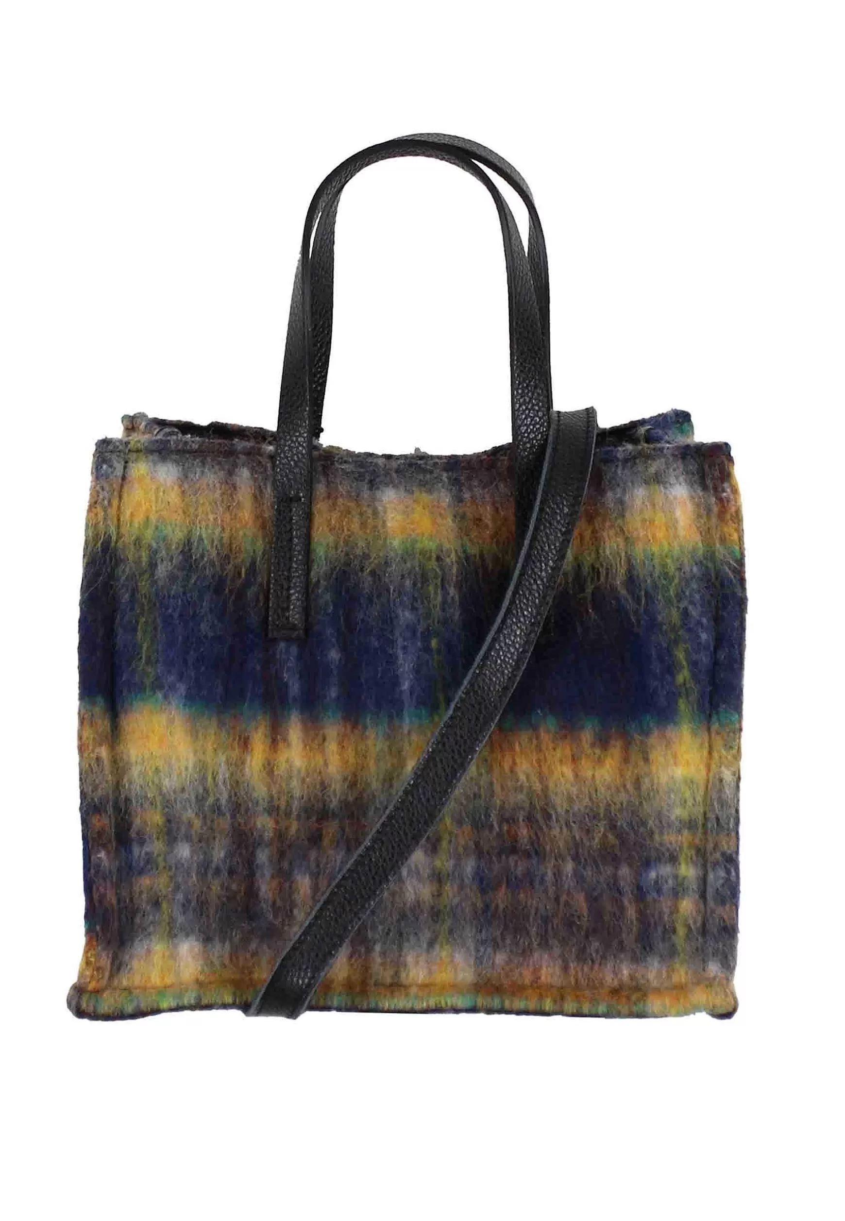 Tote Bag Donna In Tessuto Tartan Blu A Fantasia Con Tracolla In Pelle*Kassiopea Cheap