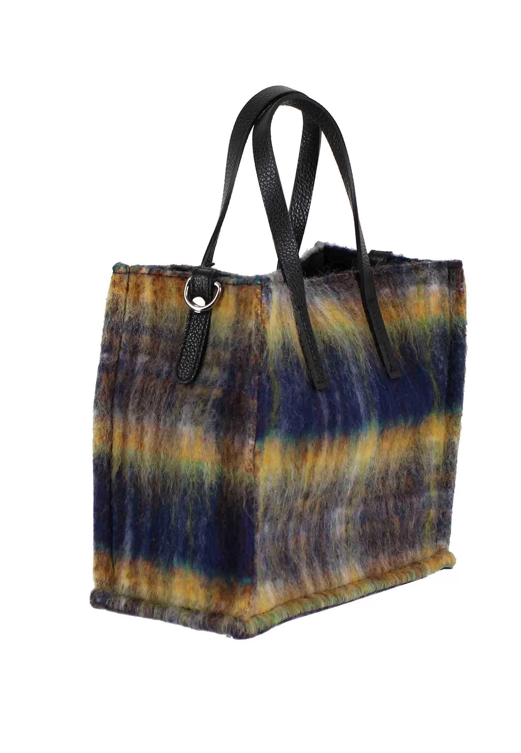 Tote Bag Donna In Tessuto Tartan Blu A Fantasia Con Tracolla In Pelle*Kassiopea Cheap