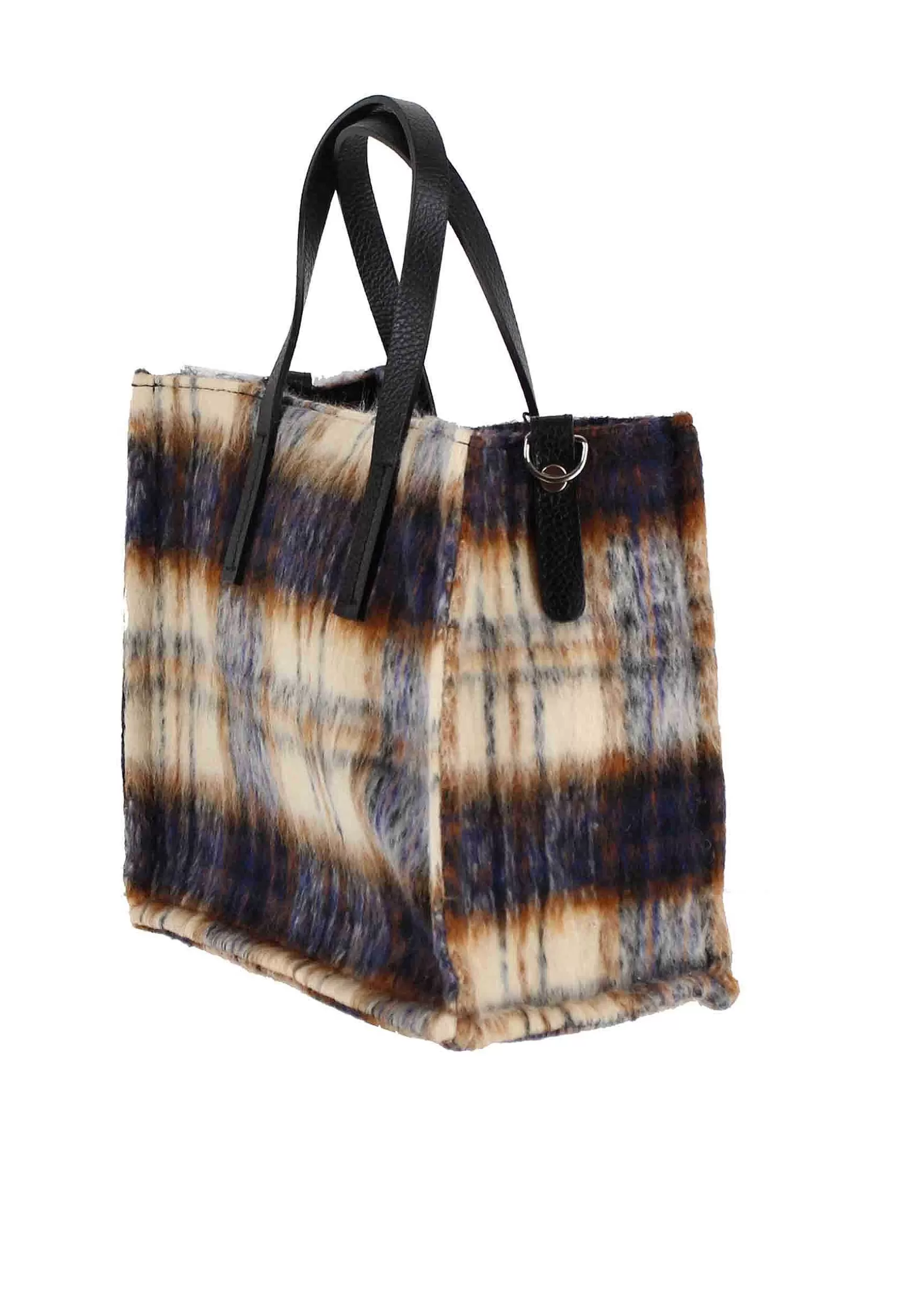 Tote Bag Donna In Tessuto Tartan Blu A Fantasia Con Tracolla In Pelle*Kassiopea Hot