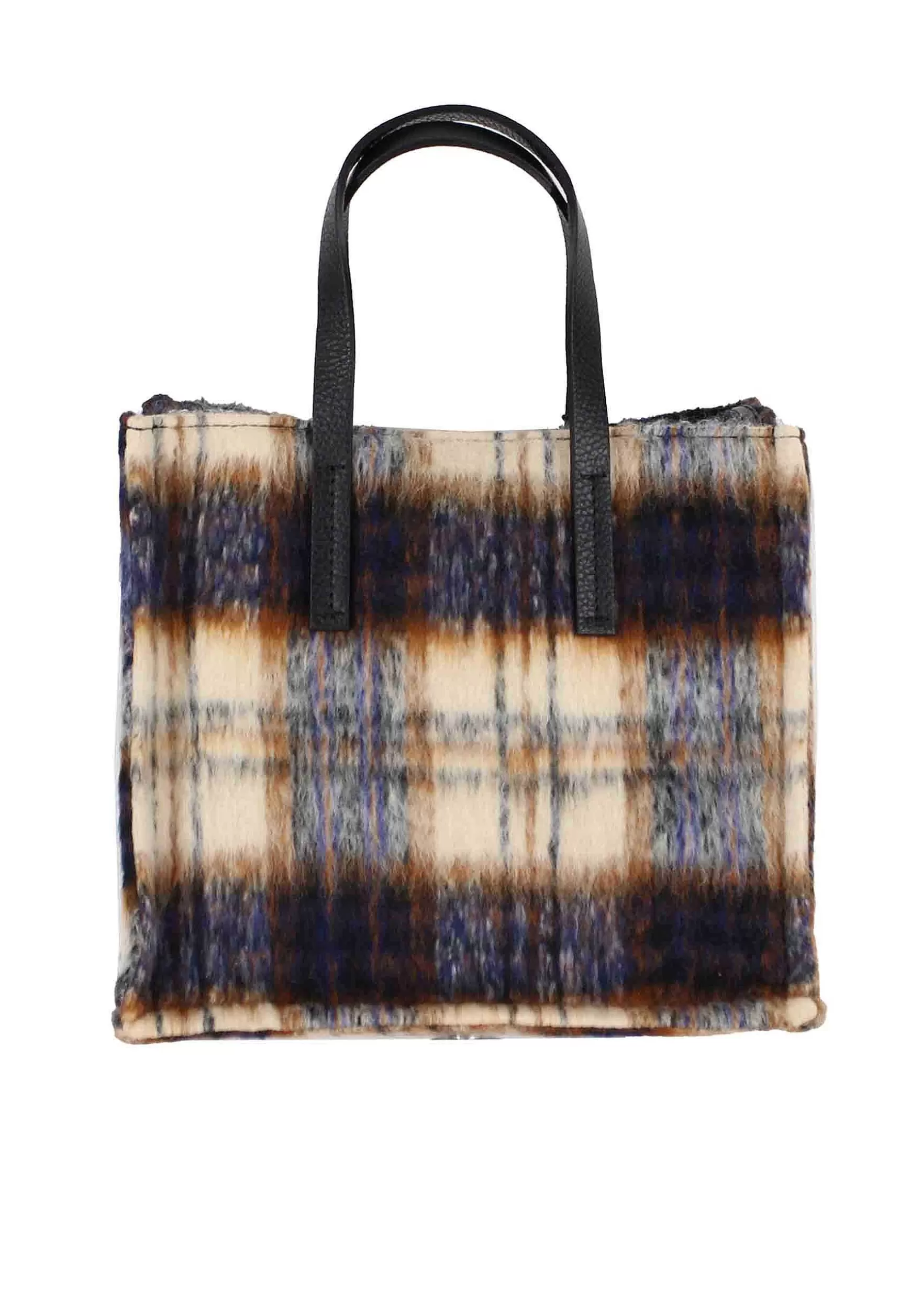 Tote Bag Donna In Tessuto Tartan Blu A Fantasia Con Tracolla In Pelle*Kassiopea Hot