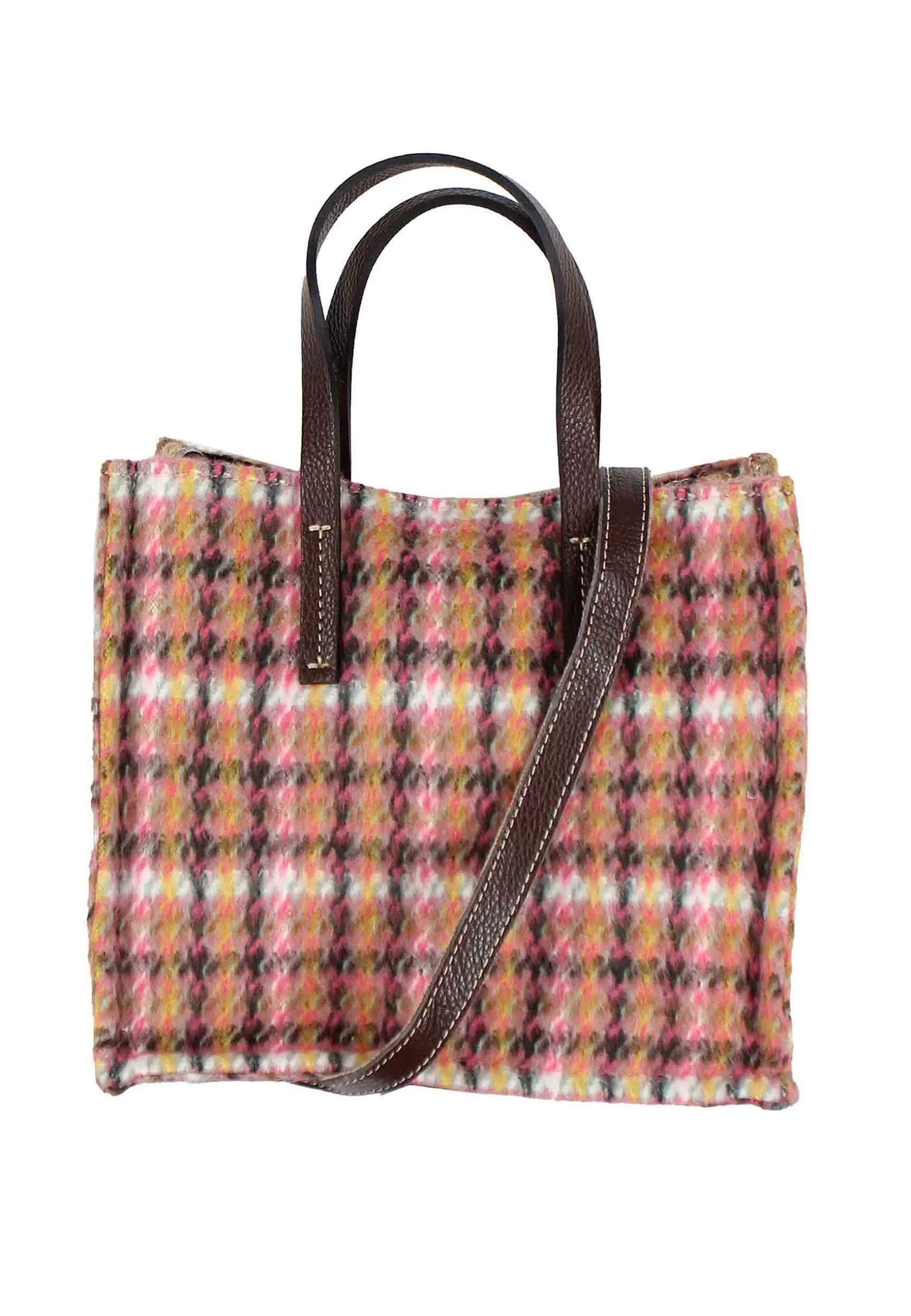 Tote Bag Donna In Tessuto Tartan Rosa A Fantasia Con Tracolla In Pelle*Kassiopea Best Sale