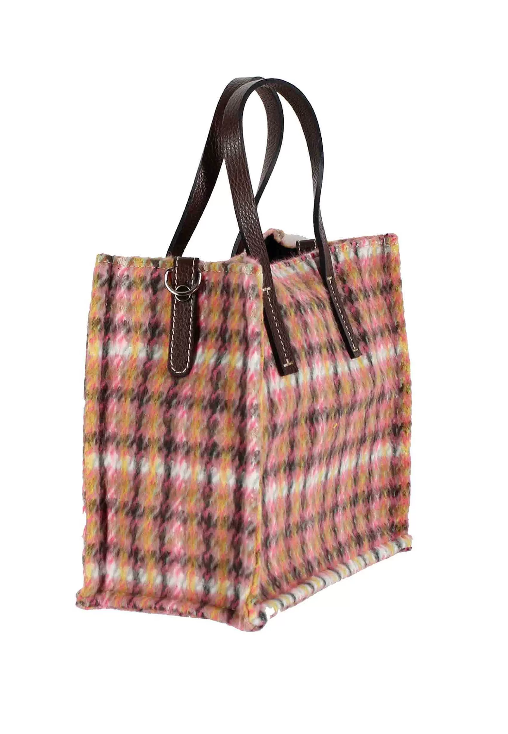 Tote Bag Donna In Tessuto Tartan Rosa A Fantasia Con Tracolla In Pelle*Kassiopea Best Sale