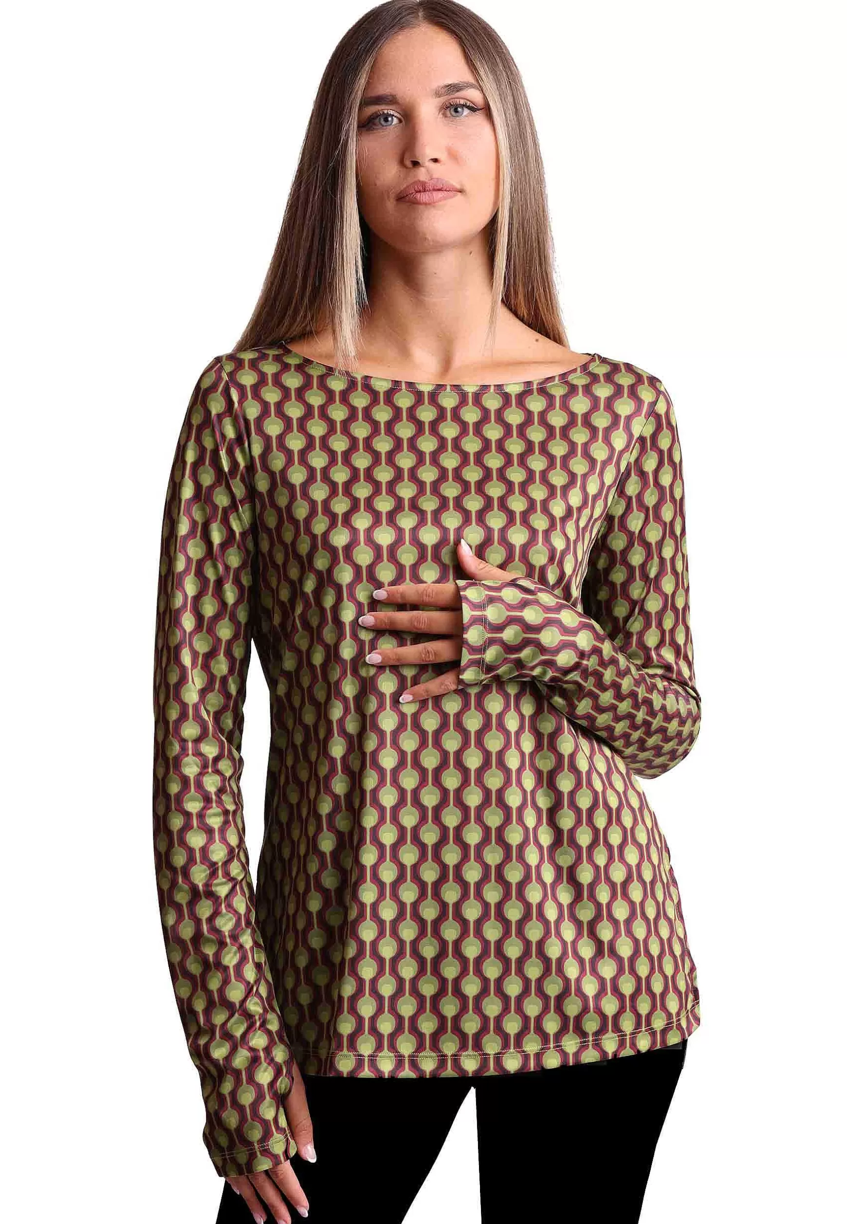 T-Shirt Donna Frieze In Jersey Stampato Bordeaux E Verde*Maliparmi Flash Sale