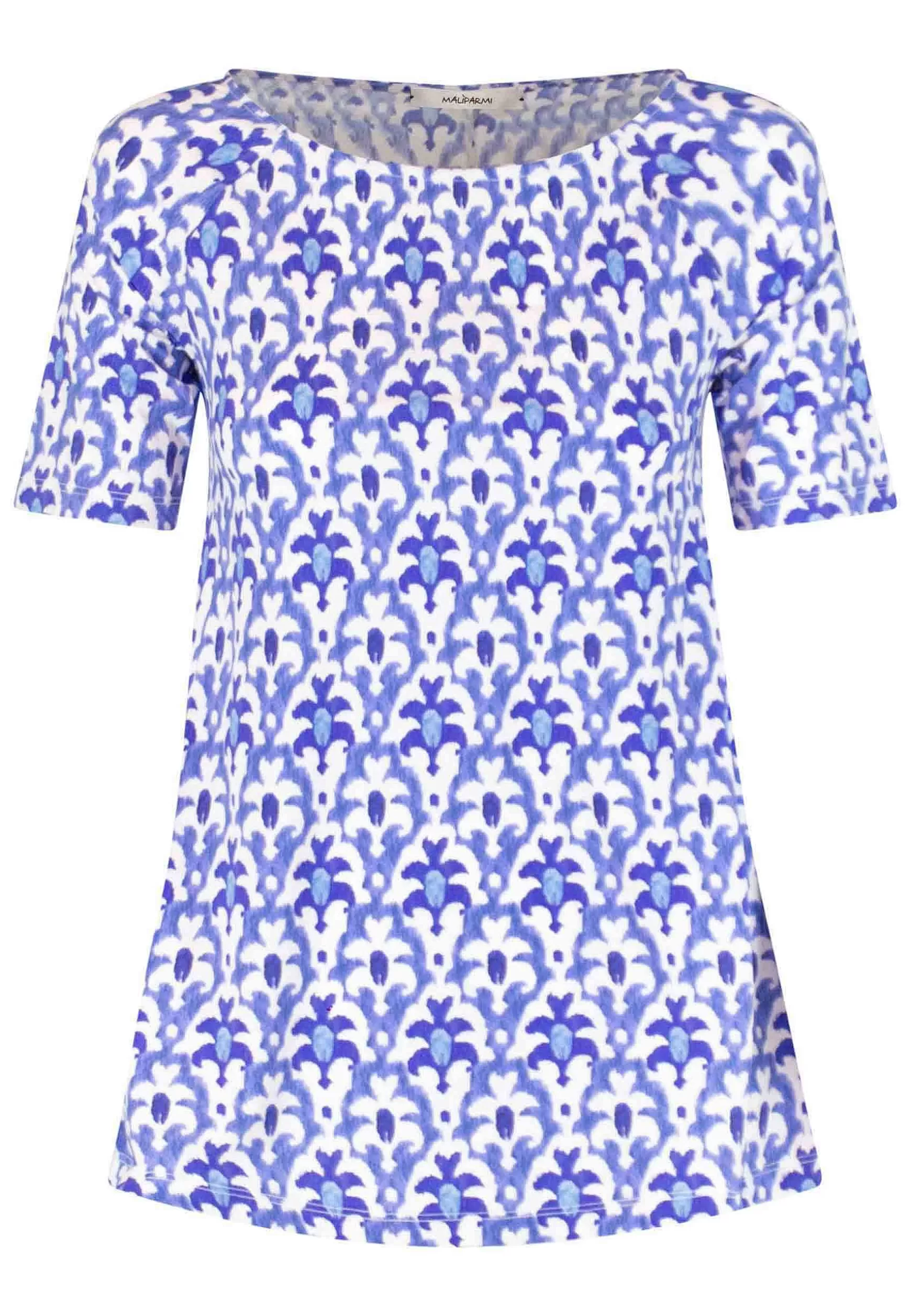 T-Shirt Donna Officinalis In Jersey Elasticizzato Blu E Bianco A Fantasia Con Mezza Manica*Maliparmi Fashion