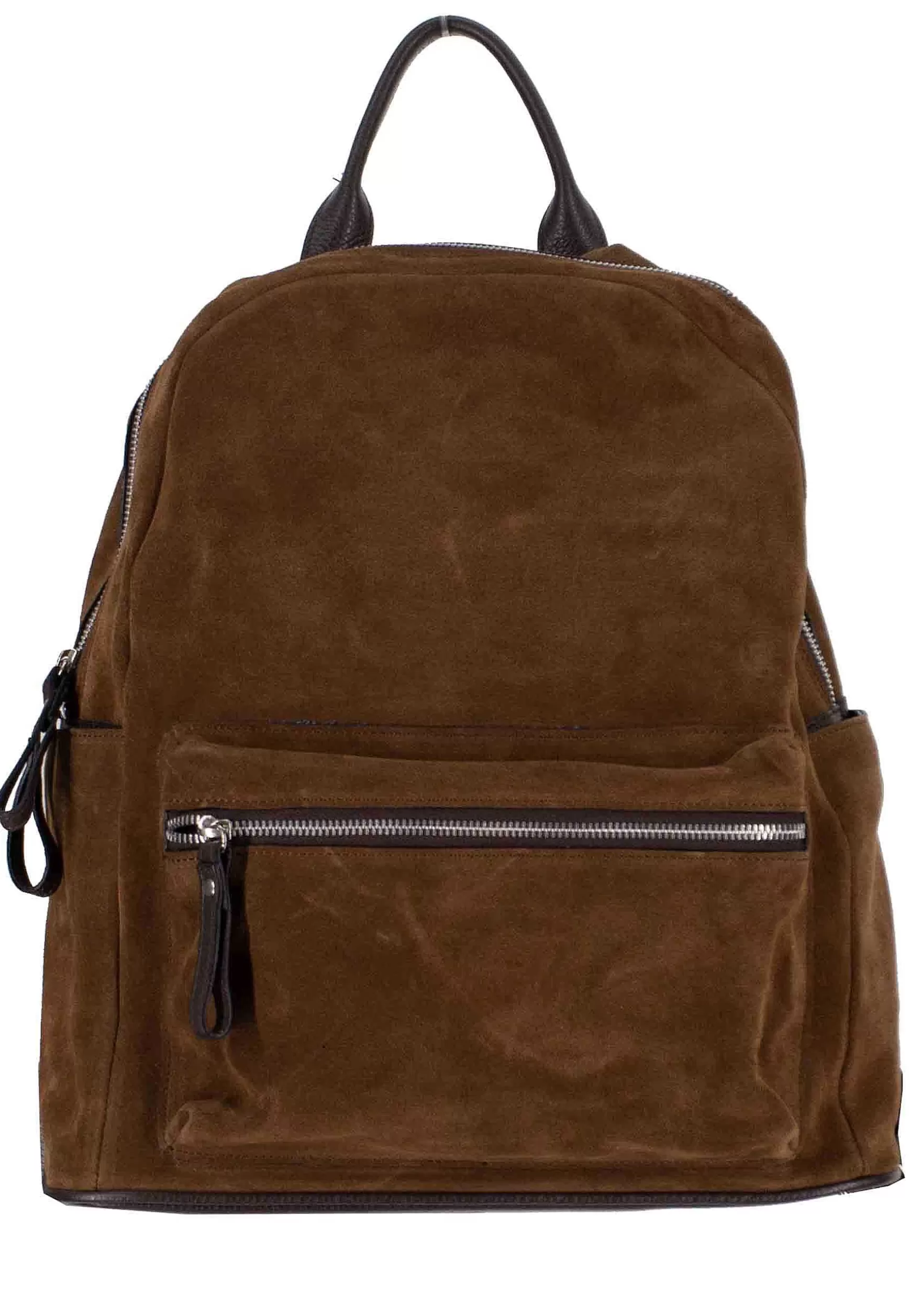 Zaino Uomo In Camoscio Marrone Con Apertura Zip E Spallacci In Pelle*Minoronzoni Flash Sale