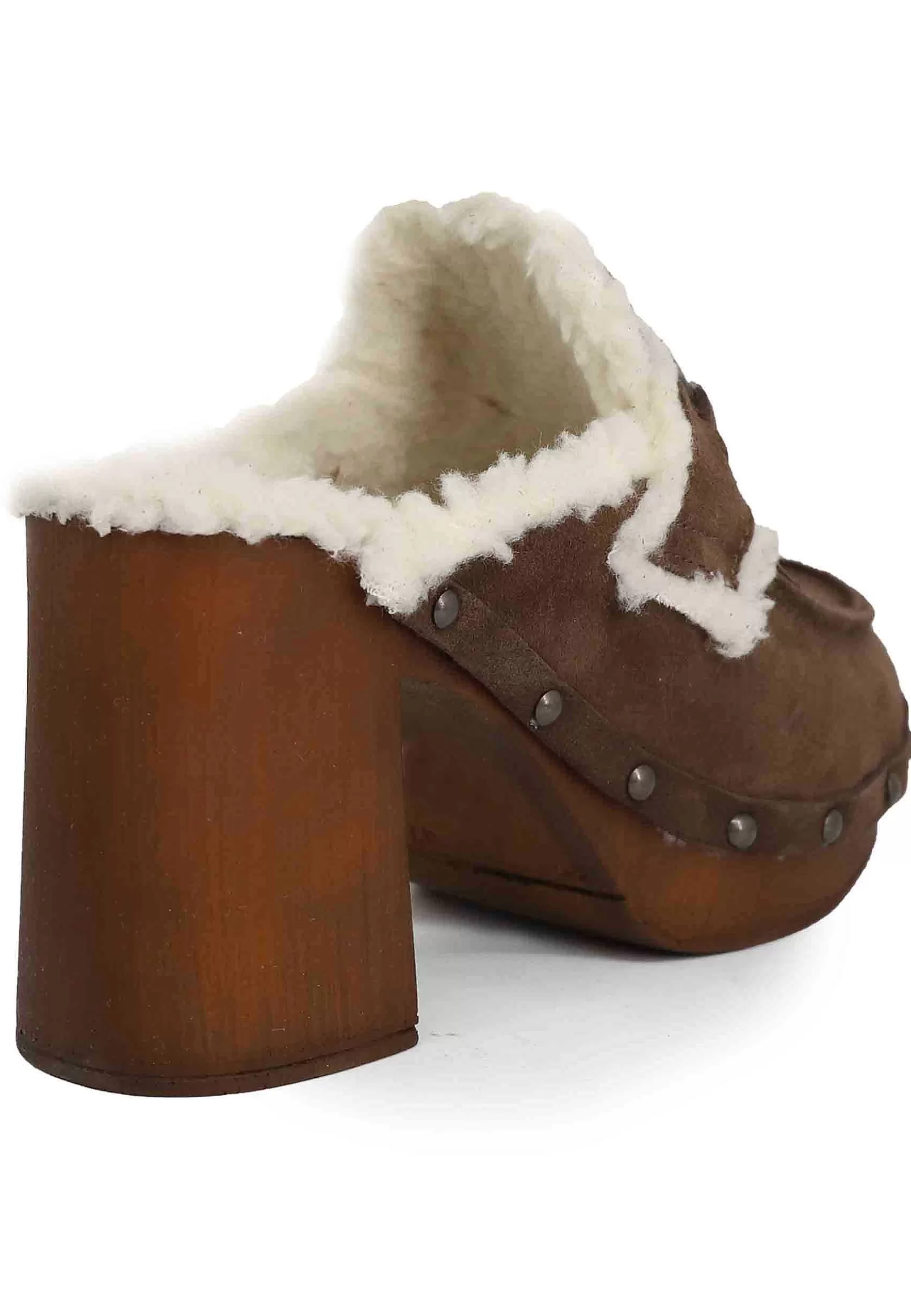 Zoccoli Donna In Camoscio Testa Di Moro Con Fodera In Eco Fur E Tacco Alto*Glove Best Sale