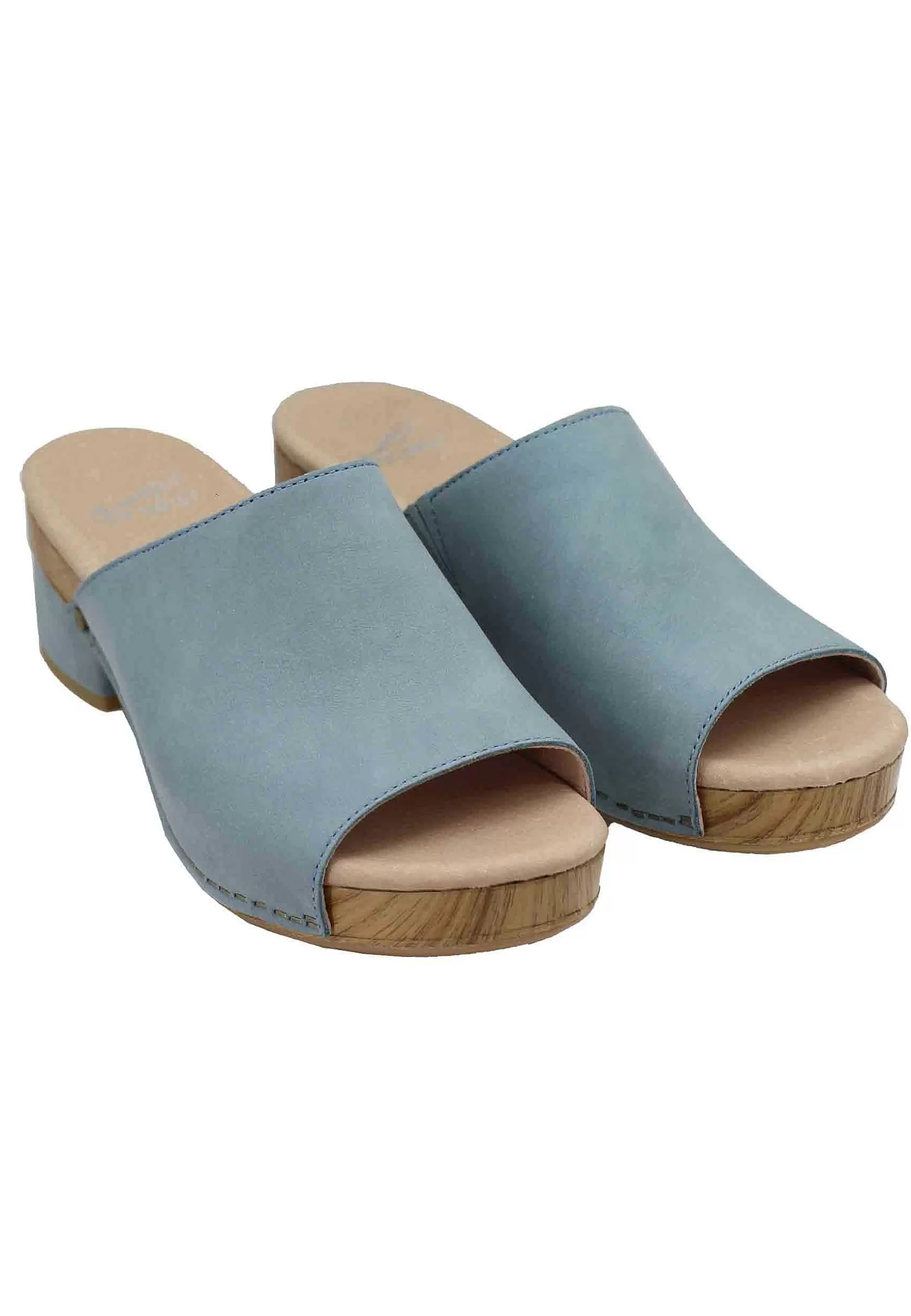 Zoccoli Donna In Pelle Celeste Con Sottopiede Imbottito E Tacco In Pelle Fasciato In Tinta*Dansko Cheap