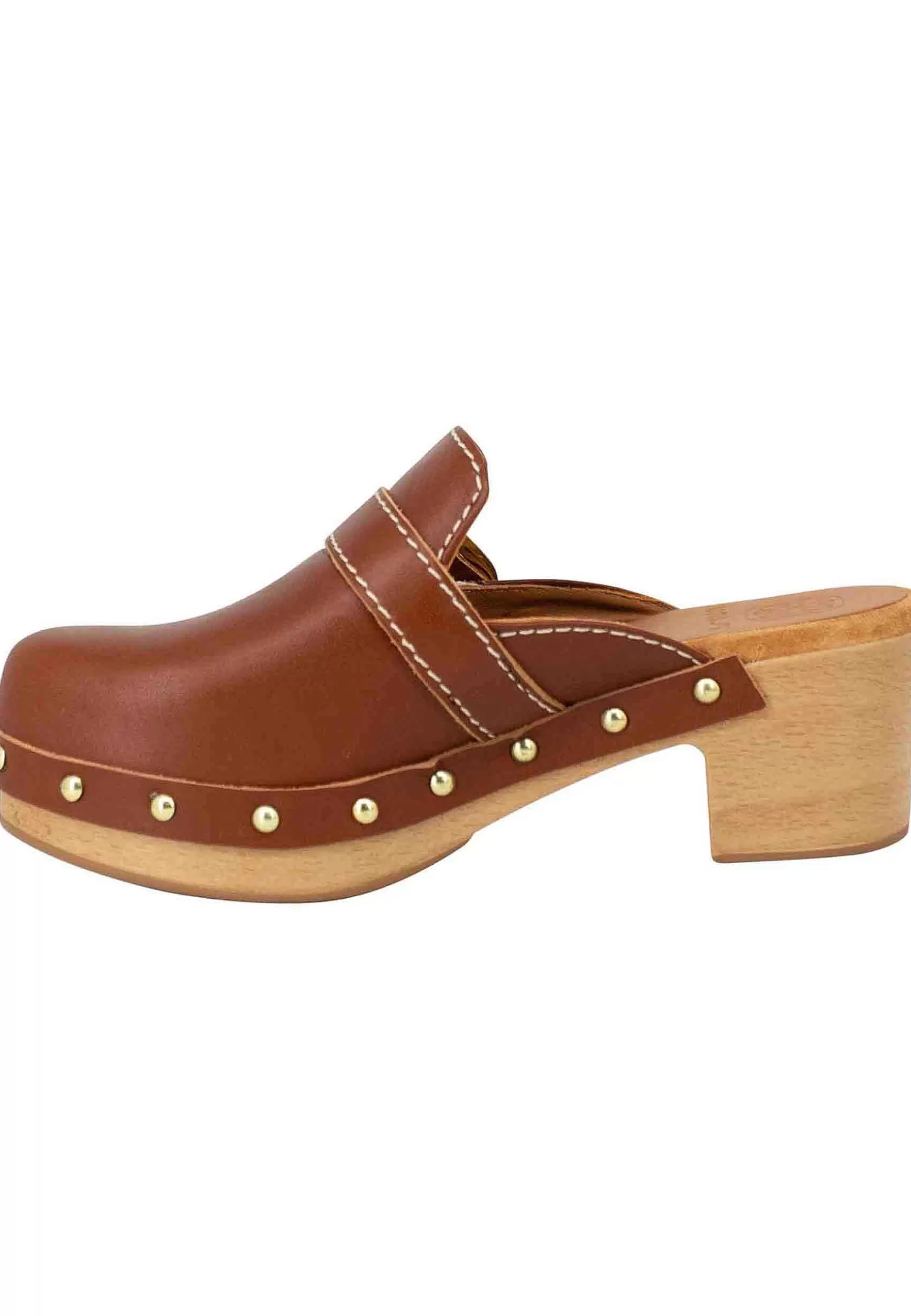 Zoccoli Donna In Pelle Cuoio Con Fibbia Laterale E Punta Chiusa*Unisa Store