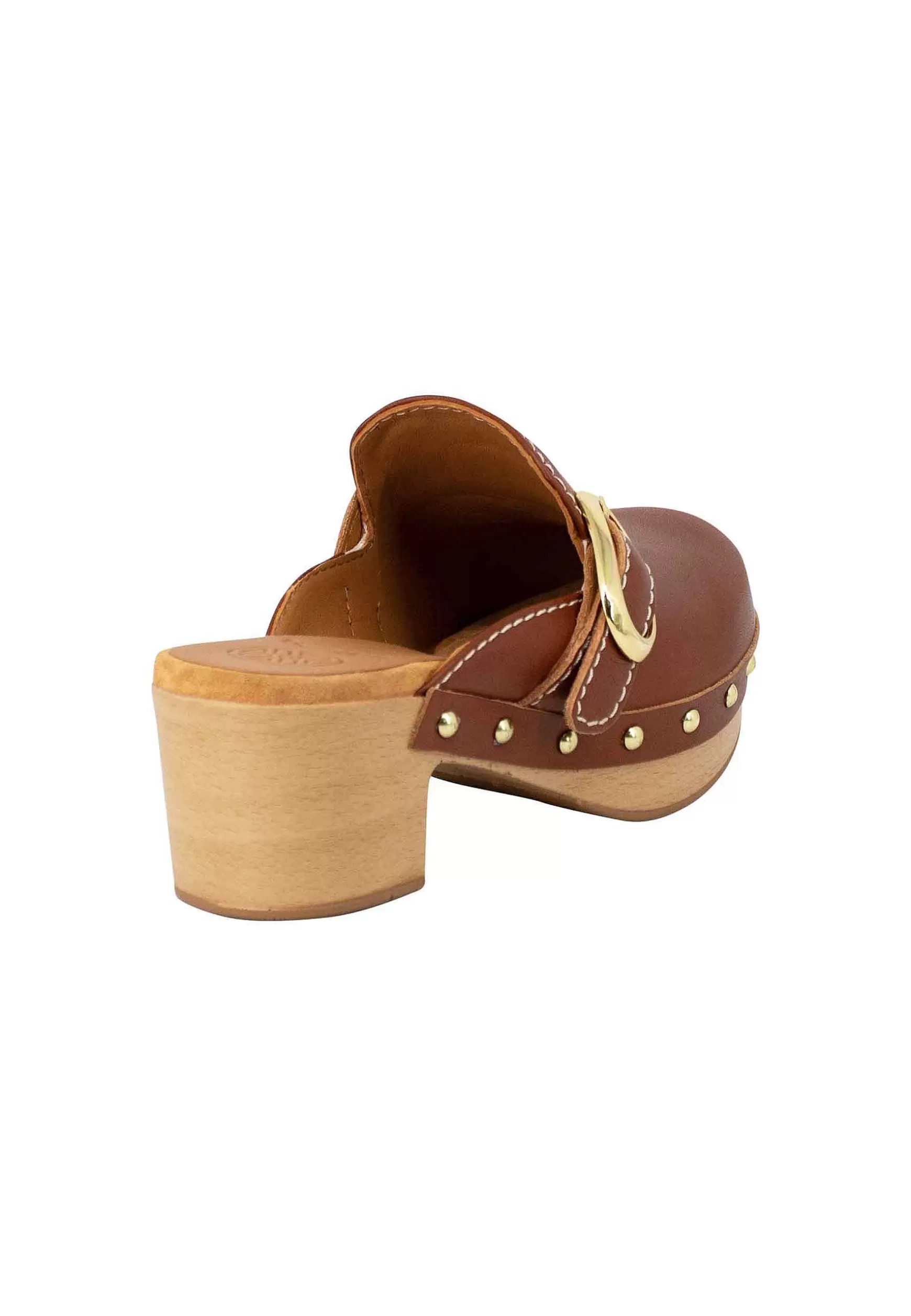 Zoccoli Donna In Pelle Cuoio Con Fibbia Laterale E Punta Chiusa*Unisa Store