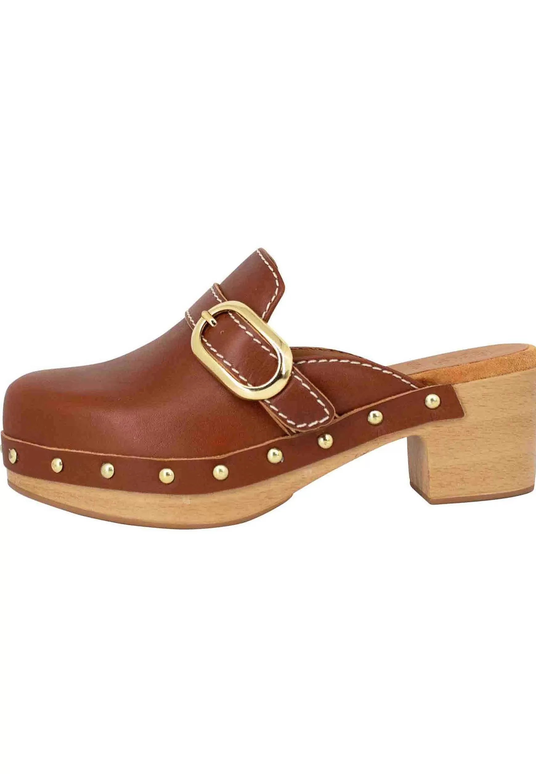 Zoccoli Donna In Pelle Cuoio Con Fibbia Laterale E Punta Chiusa*Unisa Store